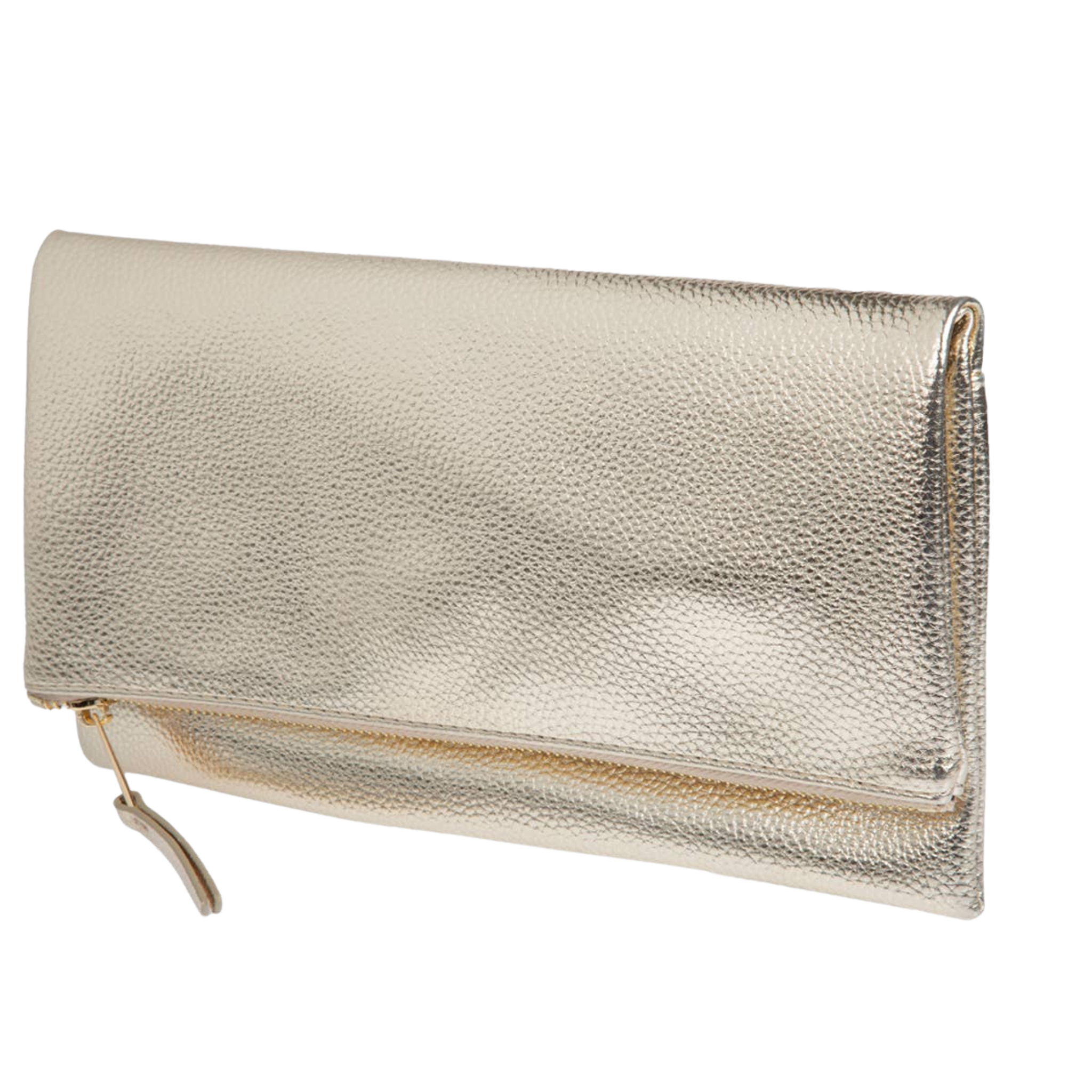 Women's Vegan Leather Zipper Foldover Clutch |  Gold
