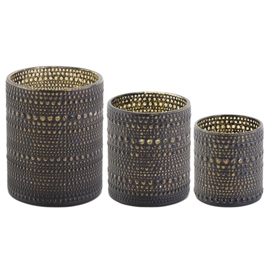 Black & Gold Hobnail Glass Candleholder (3 size options)