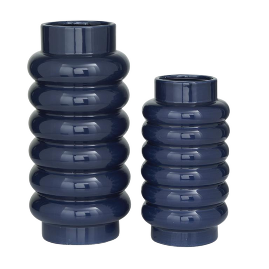 Dark Blue Ceramic Vase With Rings (2 sizes)