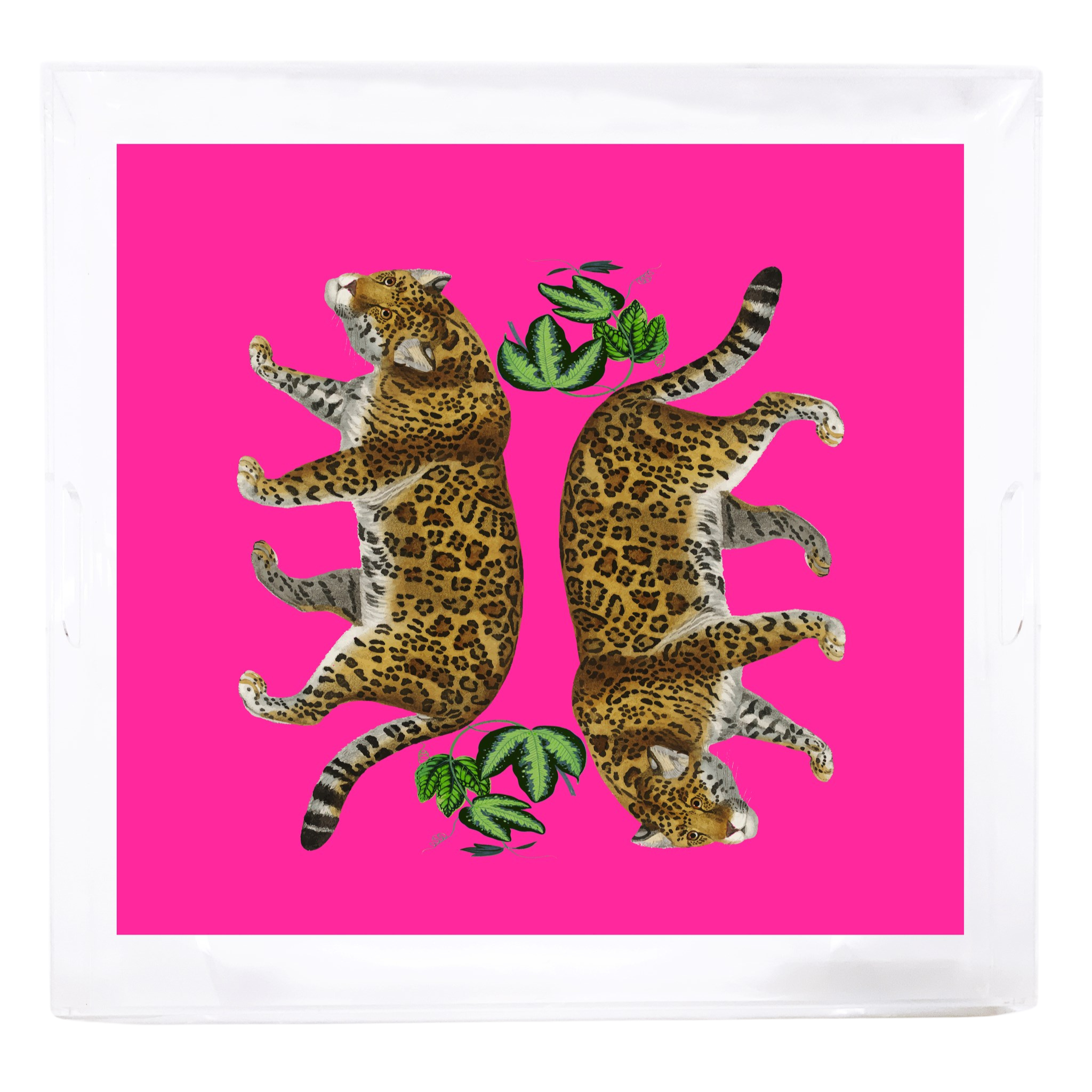 Leopard Seeing Double Pink Acrylic Tray | 18" x  18"