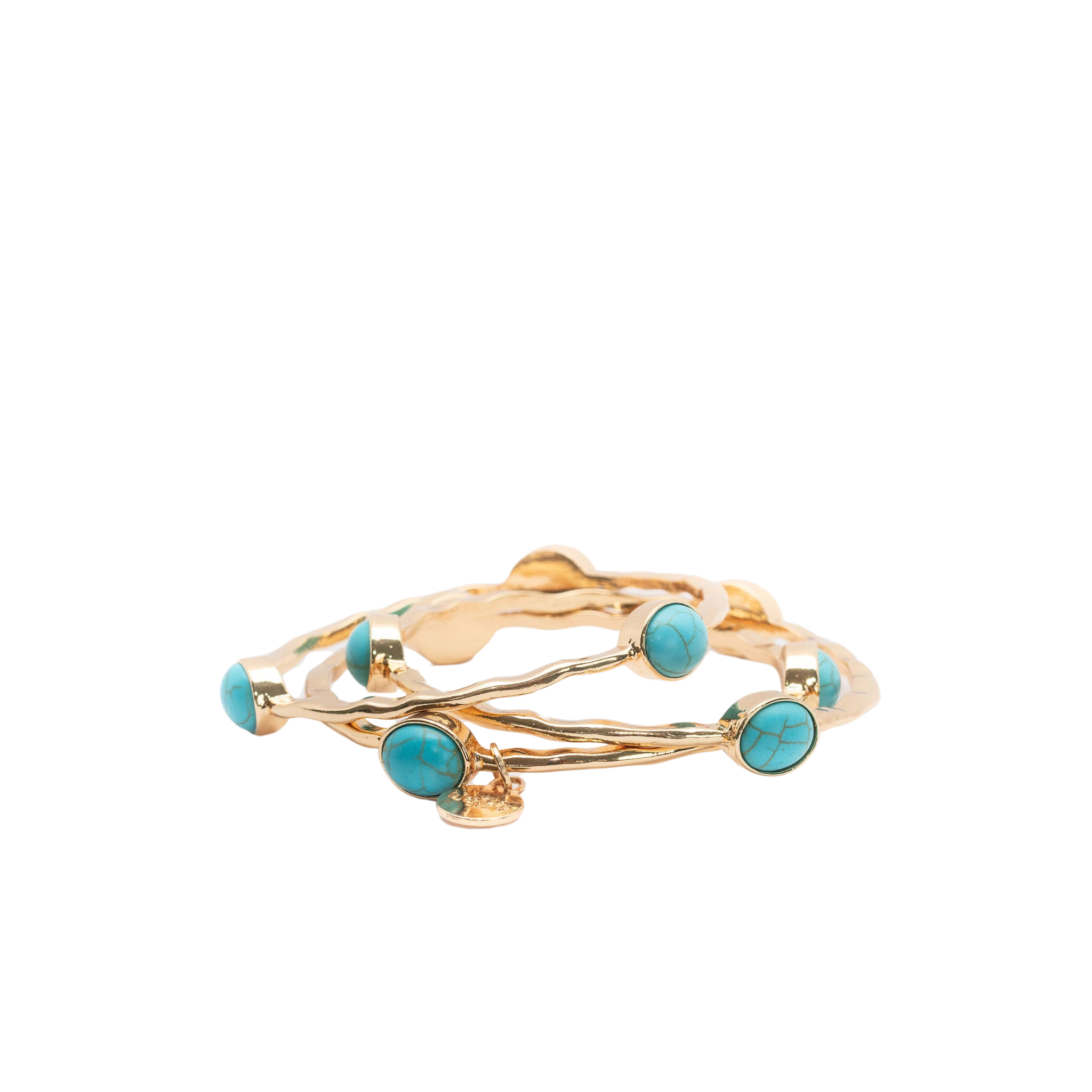 Burnished Gold Bangles With Turquoise Ovals