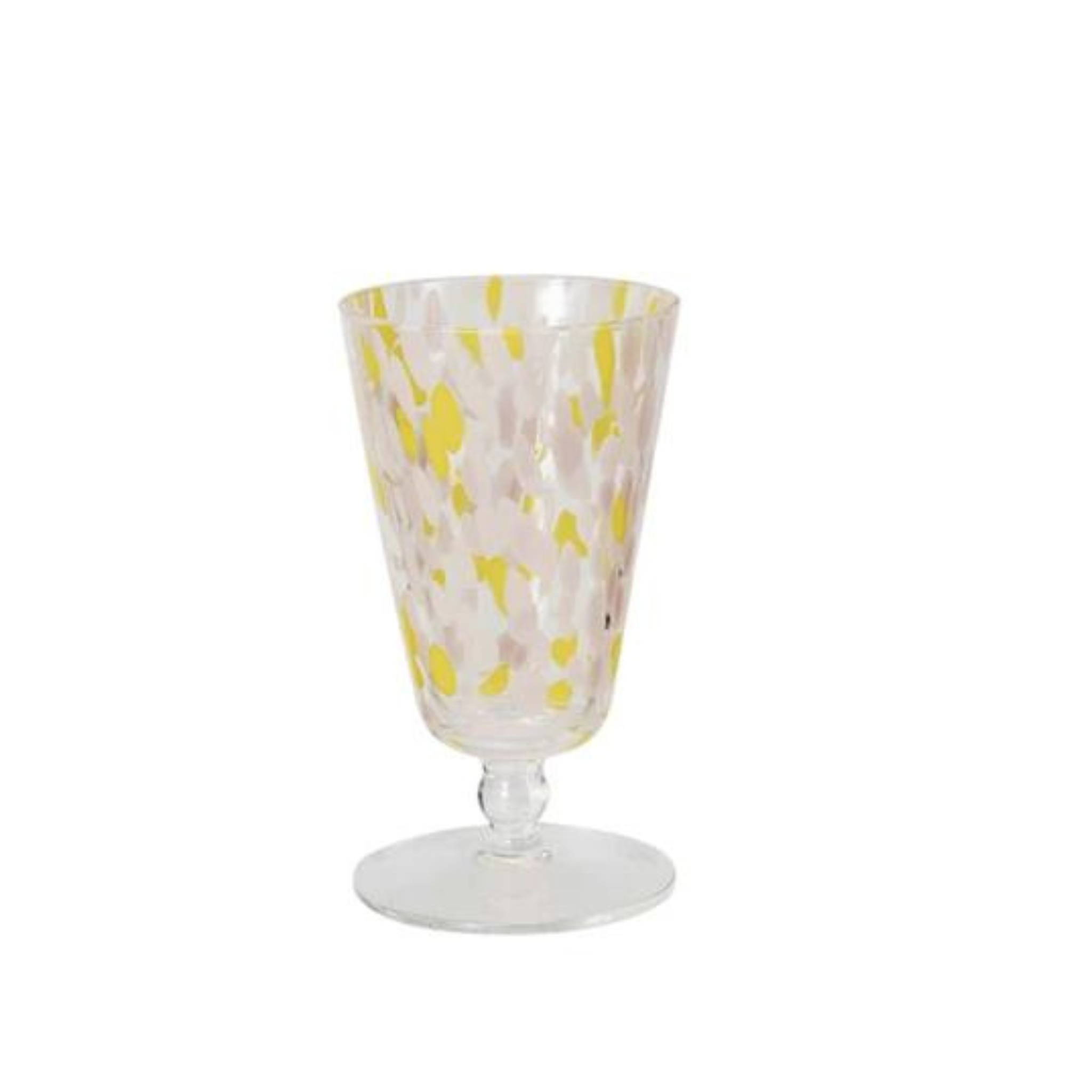 Blown Glass & Confetti Stemmed Drinking Glass | Yellow & White