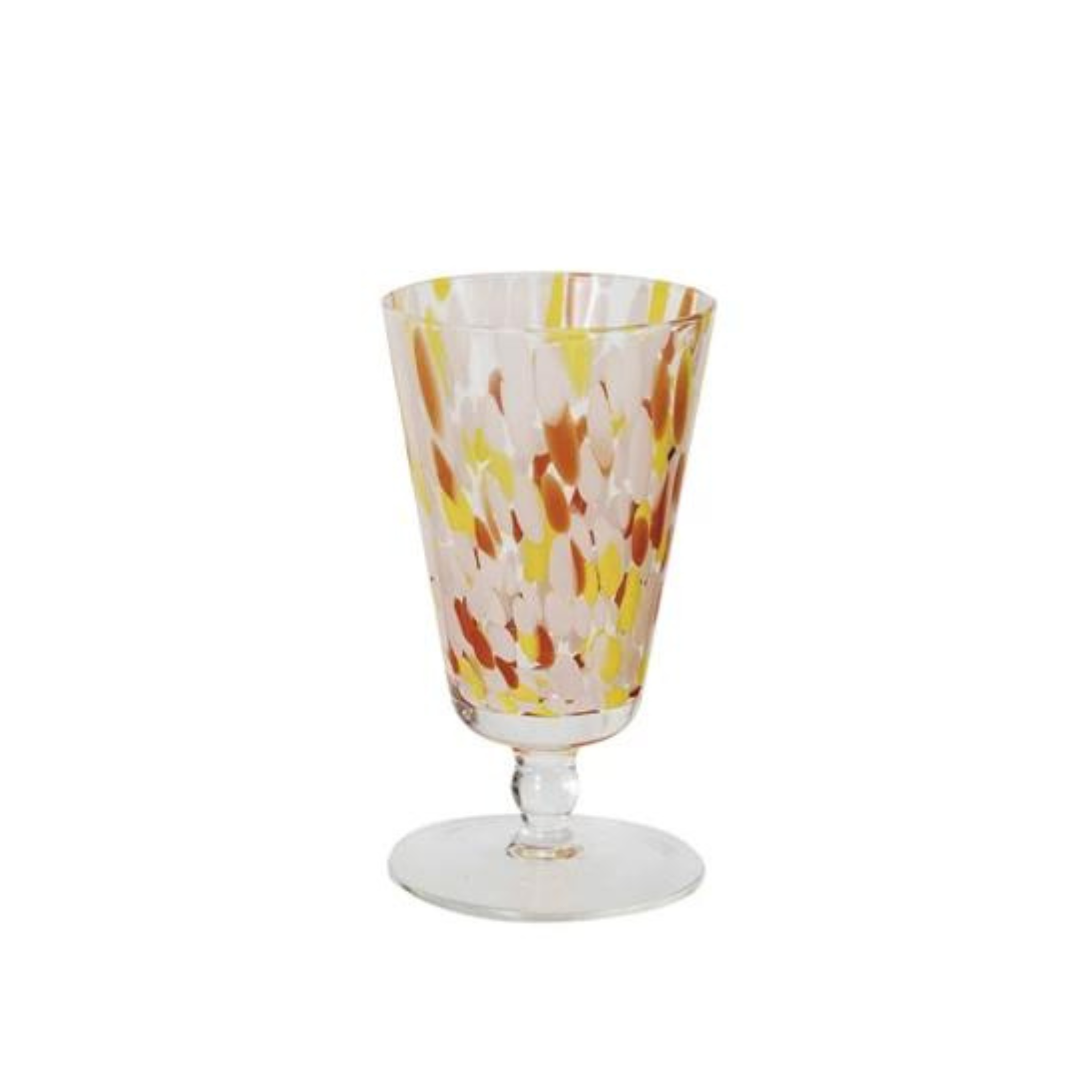 Blown Glass & Confetti Stemmed Drinking Glass | Red, Yellow & White