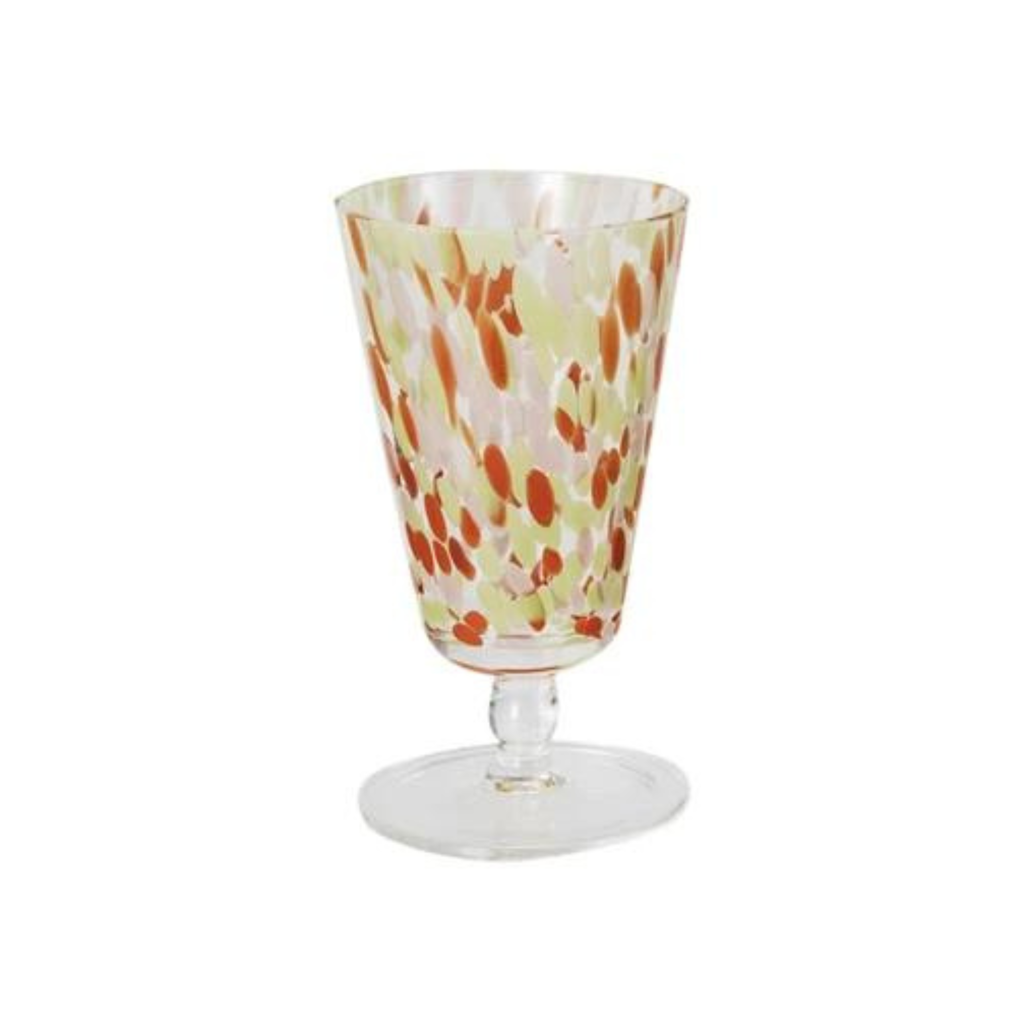 Blown Glass & Confetti Stemmed Drinking Glass | Orange & White