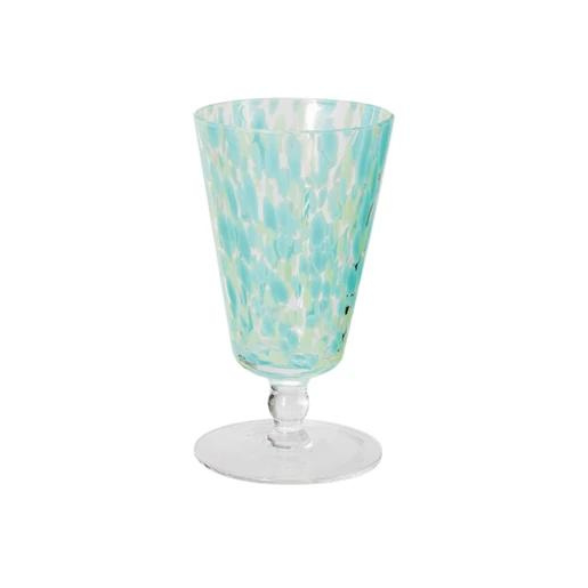 Blown Glass & Confetti Stemmed Drinking Glass | Turquoise & White