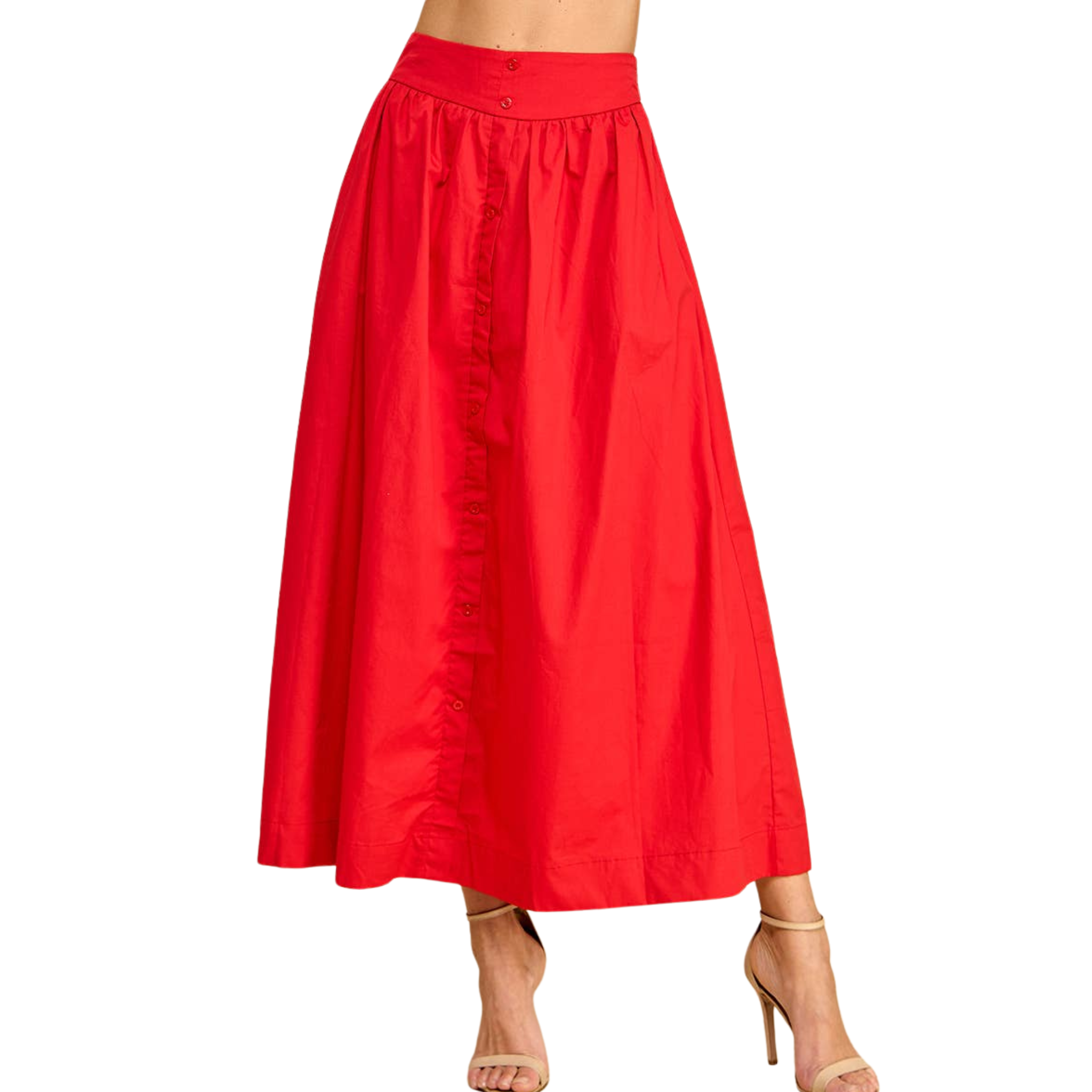 Long Skirt with Nonfunctional Buttons | Red