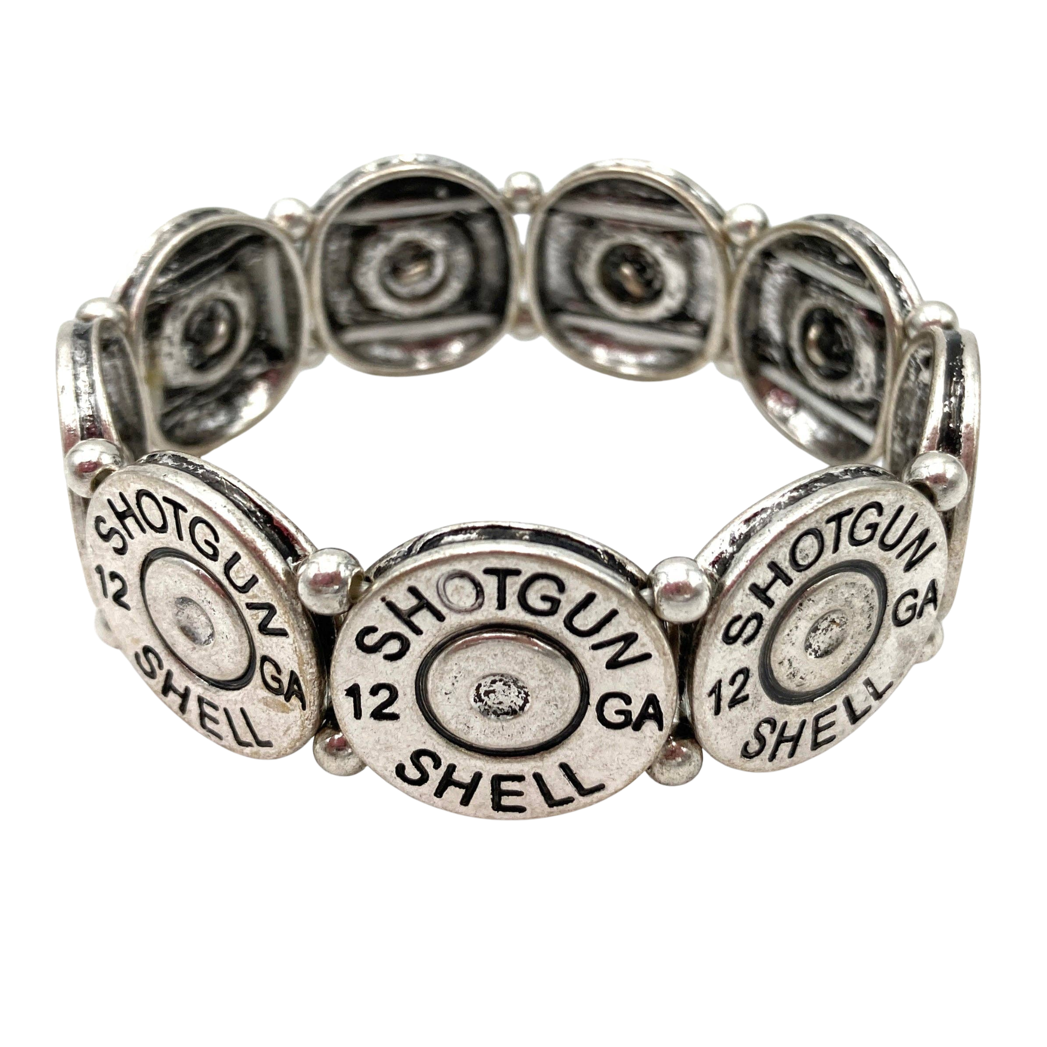 Large Shotgun 12 Gauge Bullet Shell Stretch Bracelet | Silver