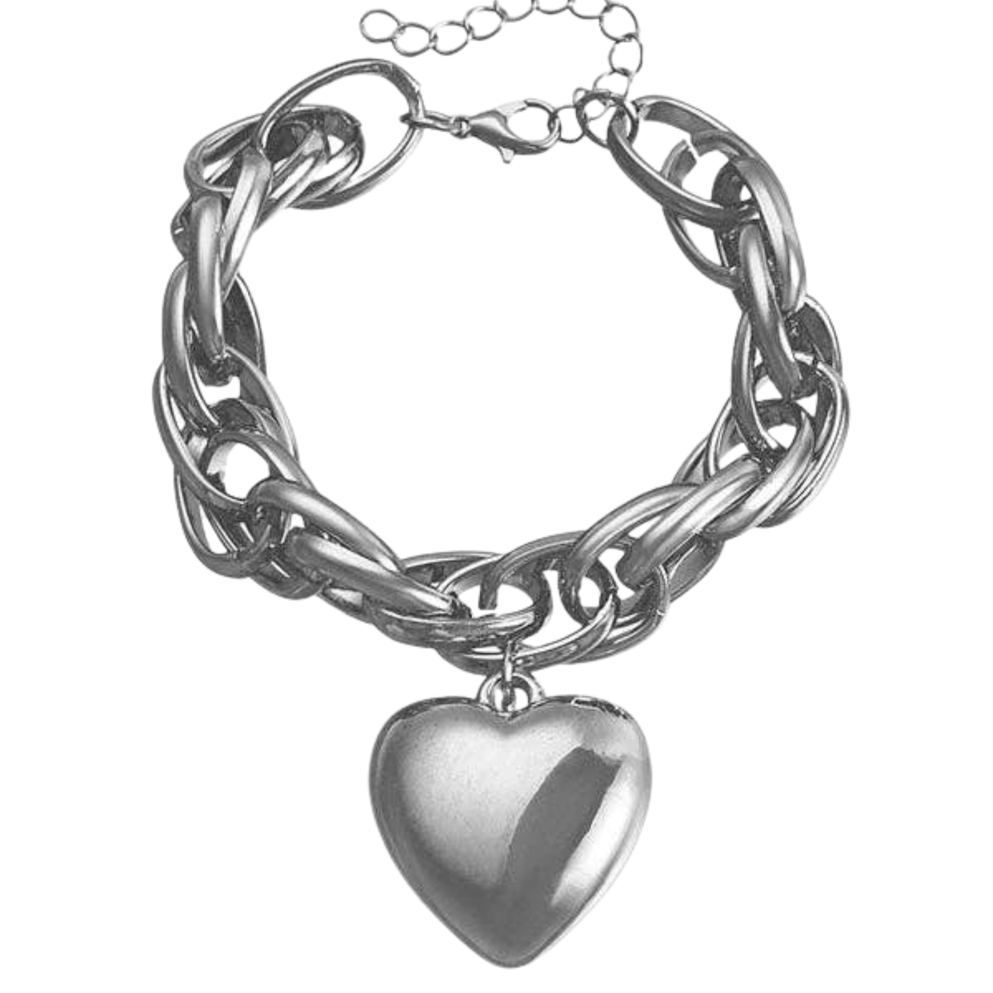 Normcore Chains Heart Charm Bracelet | Silver