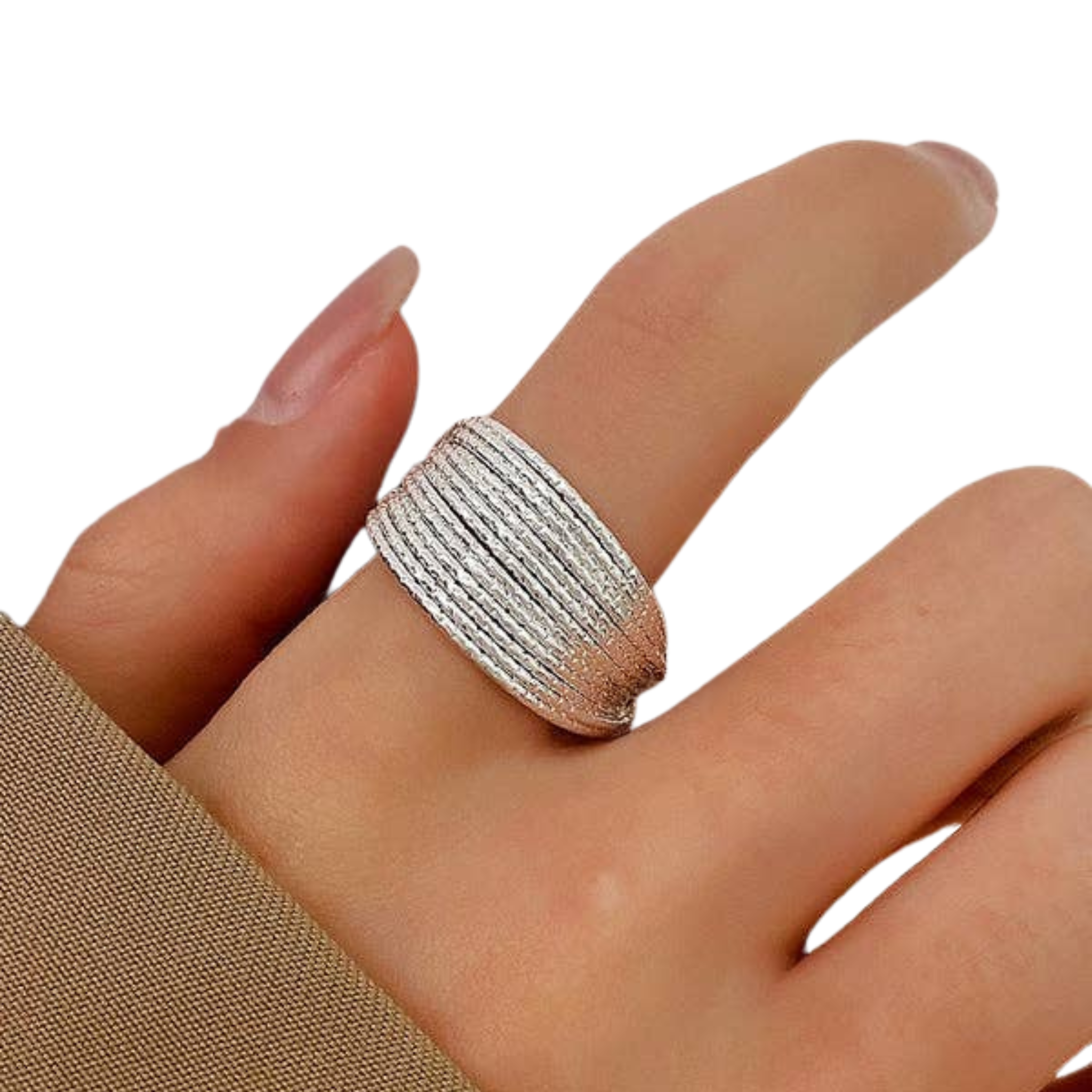 Adjustable Hollow Sequined Solid Color Ring | Silver