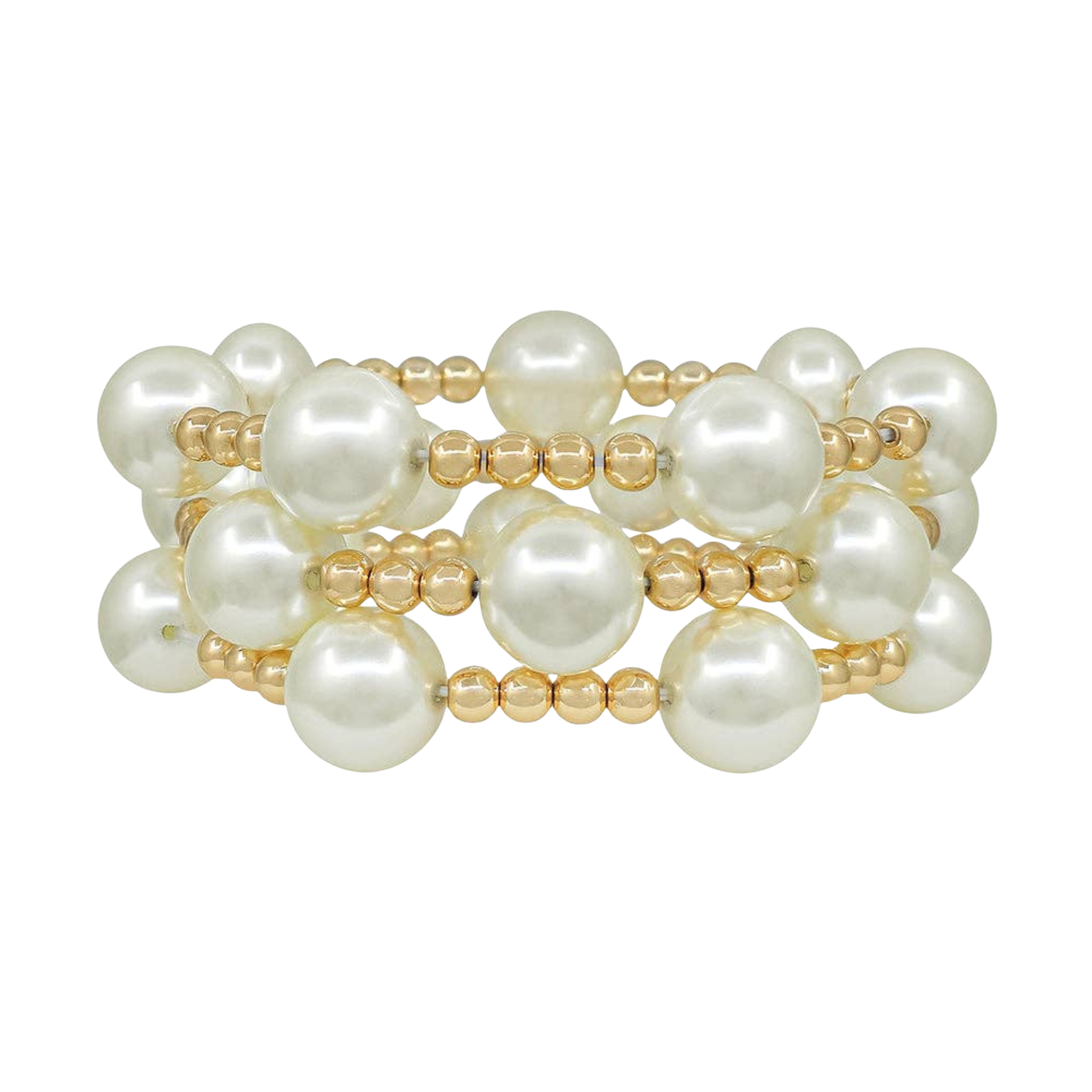 Water-Resistant Pearl Ball & Beaded Stretch Bracelets – Set of 3