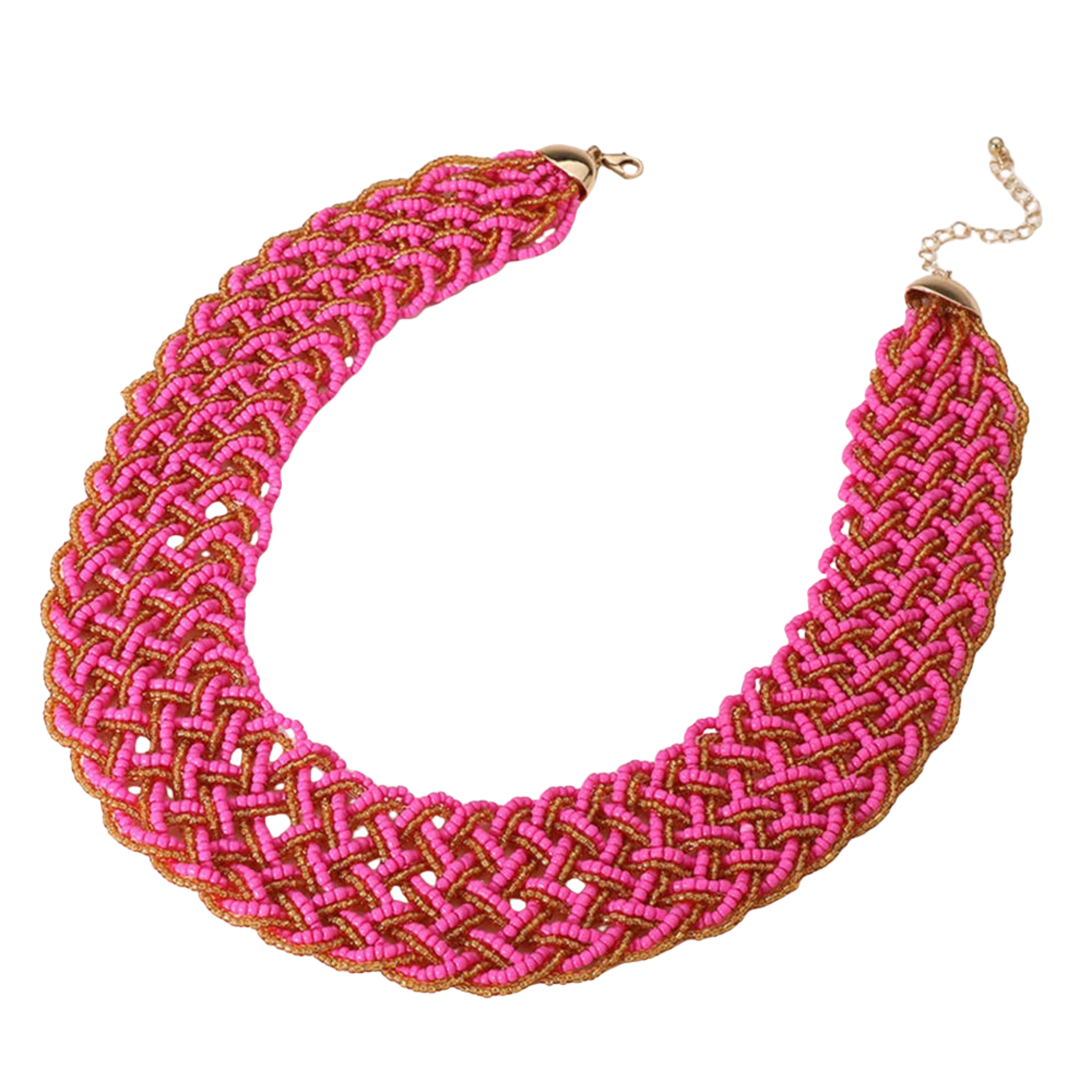 Bold Seed Beaded Collar Necklace | Fuchsia