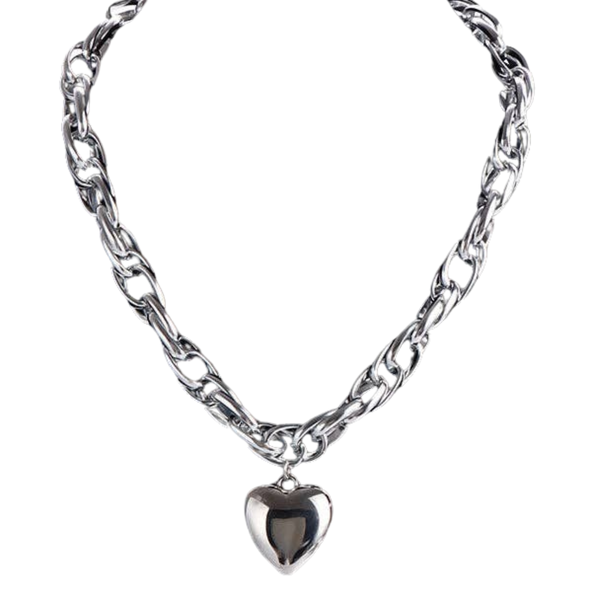 Normcore Chains Heart Shape Solid Color Necklace | Silver
