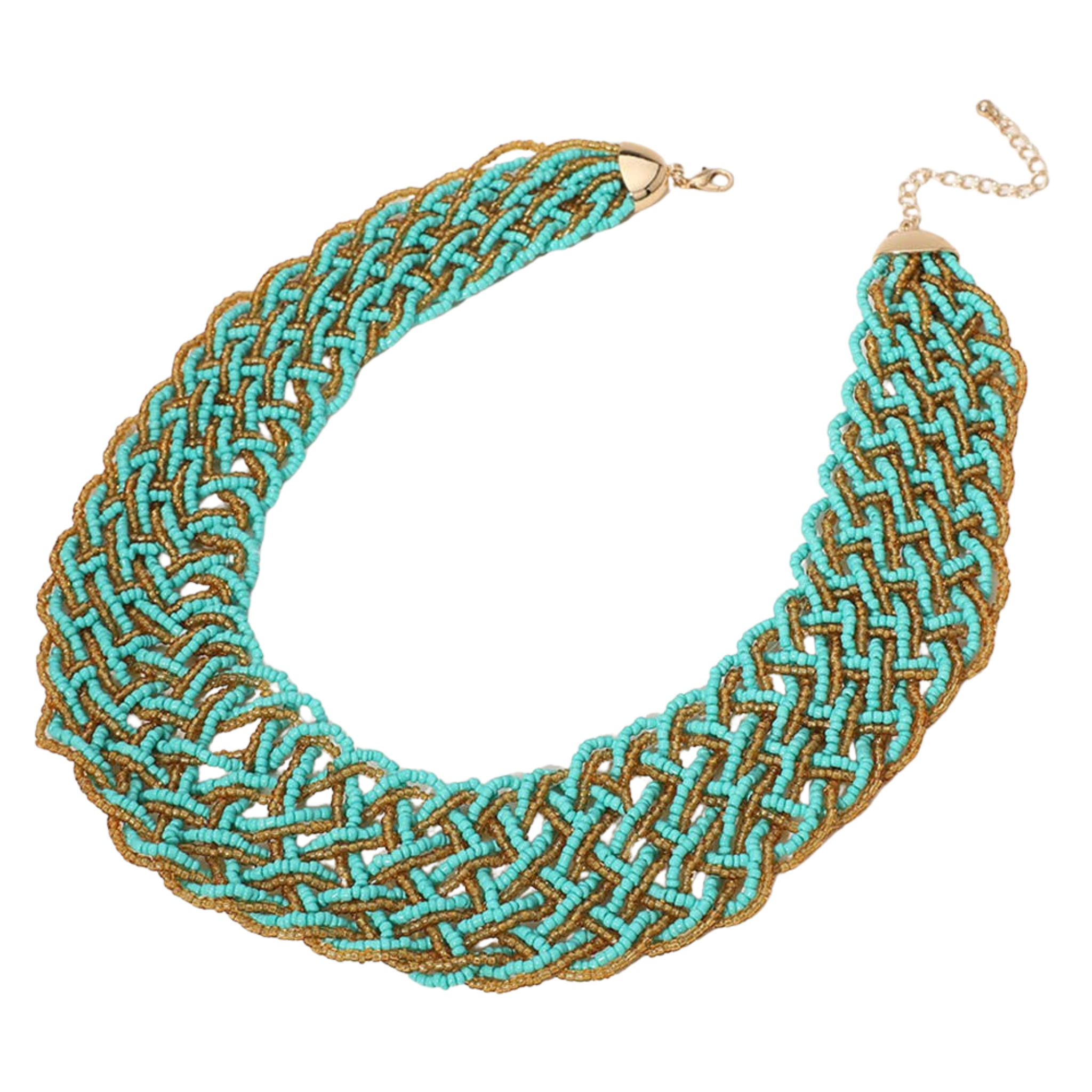 Bold Seed Beaded Collar Necklace | Turquoise