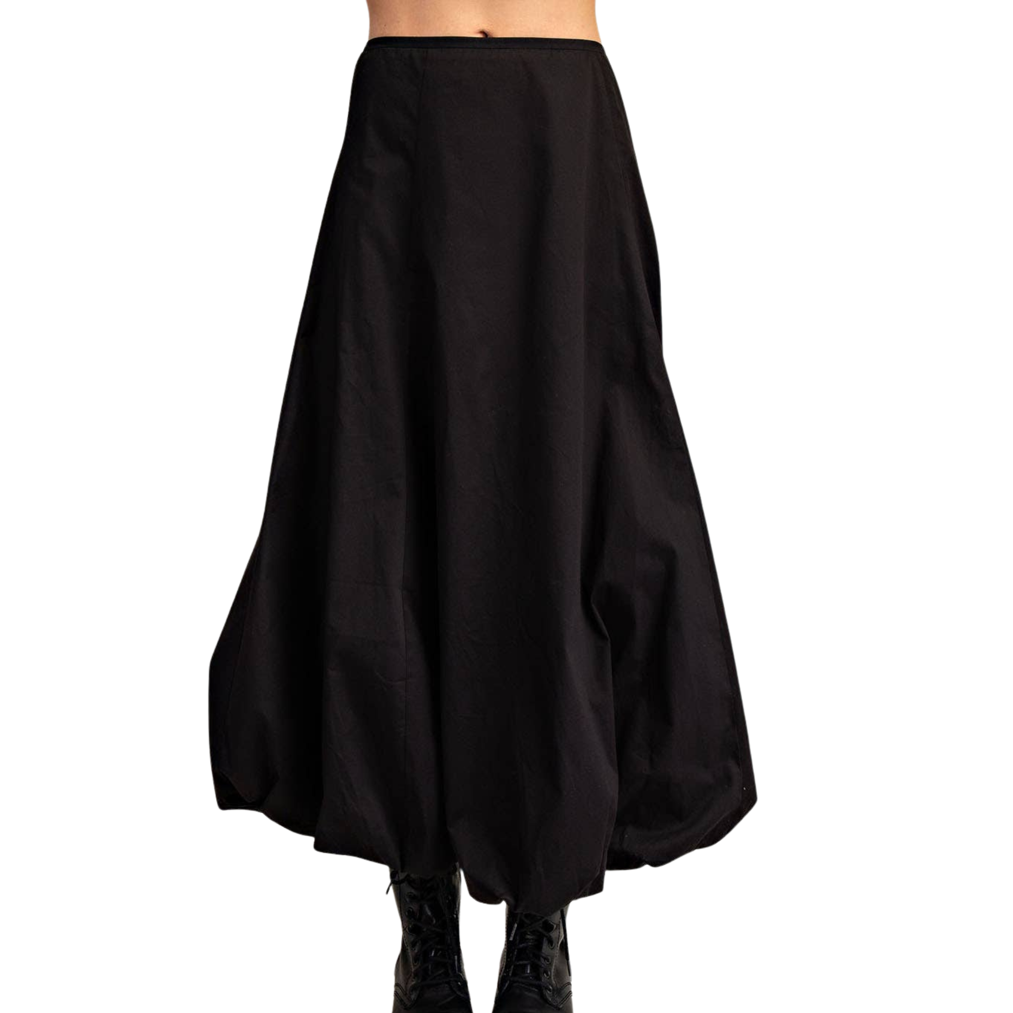 Bubble Hem Twill Woven Maxi Skirt | Black