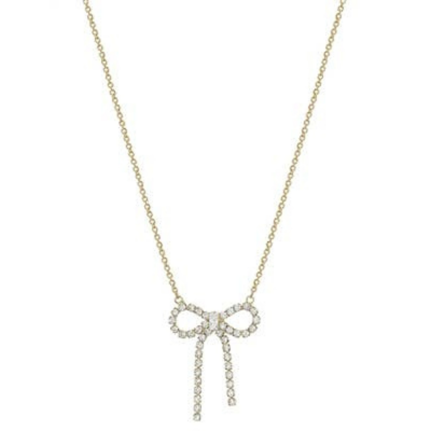 Gold Rhinestone Bow Necklace