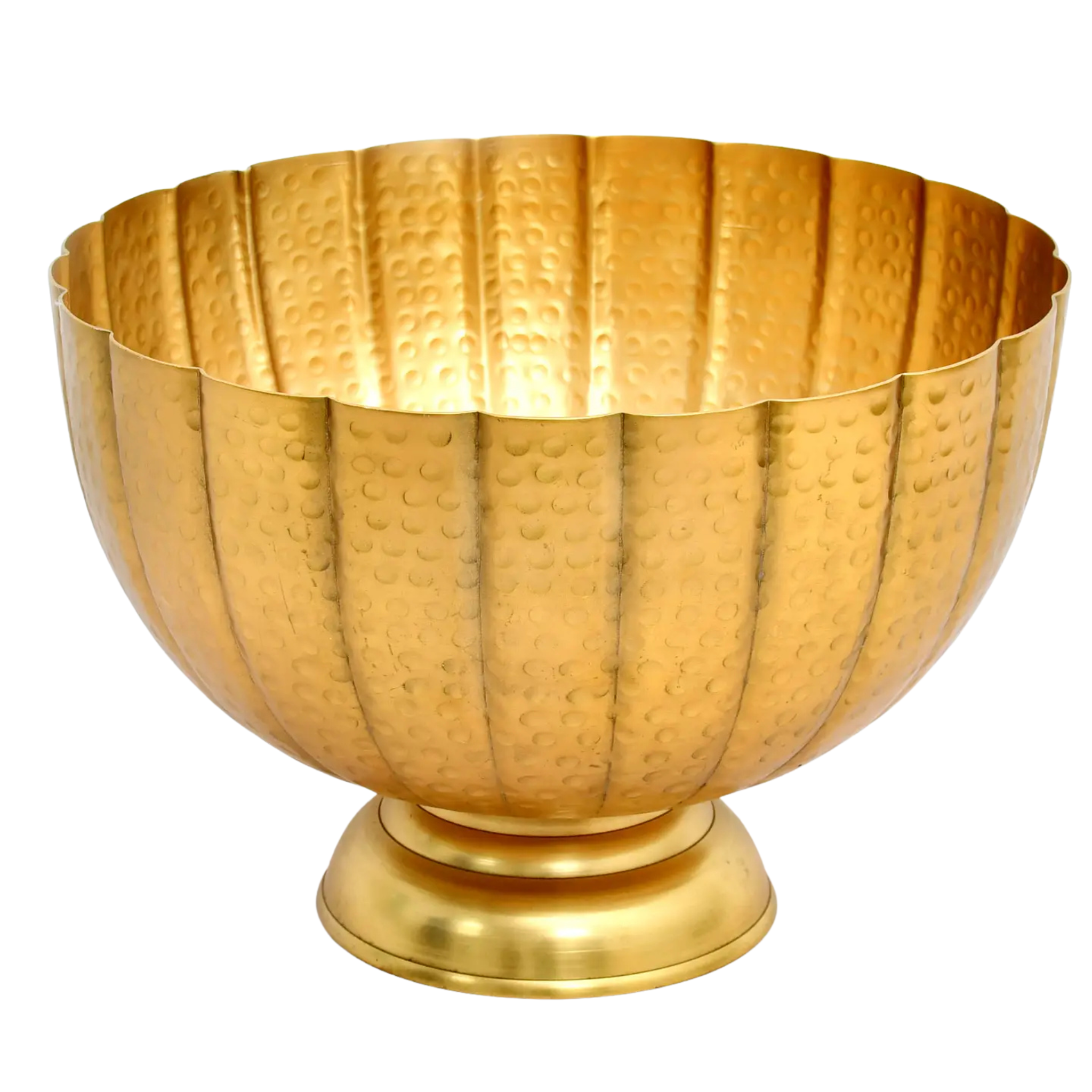 14" Gold Hammered Grooved Pedestal Bowl