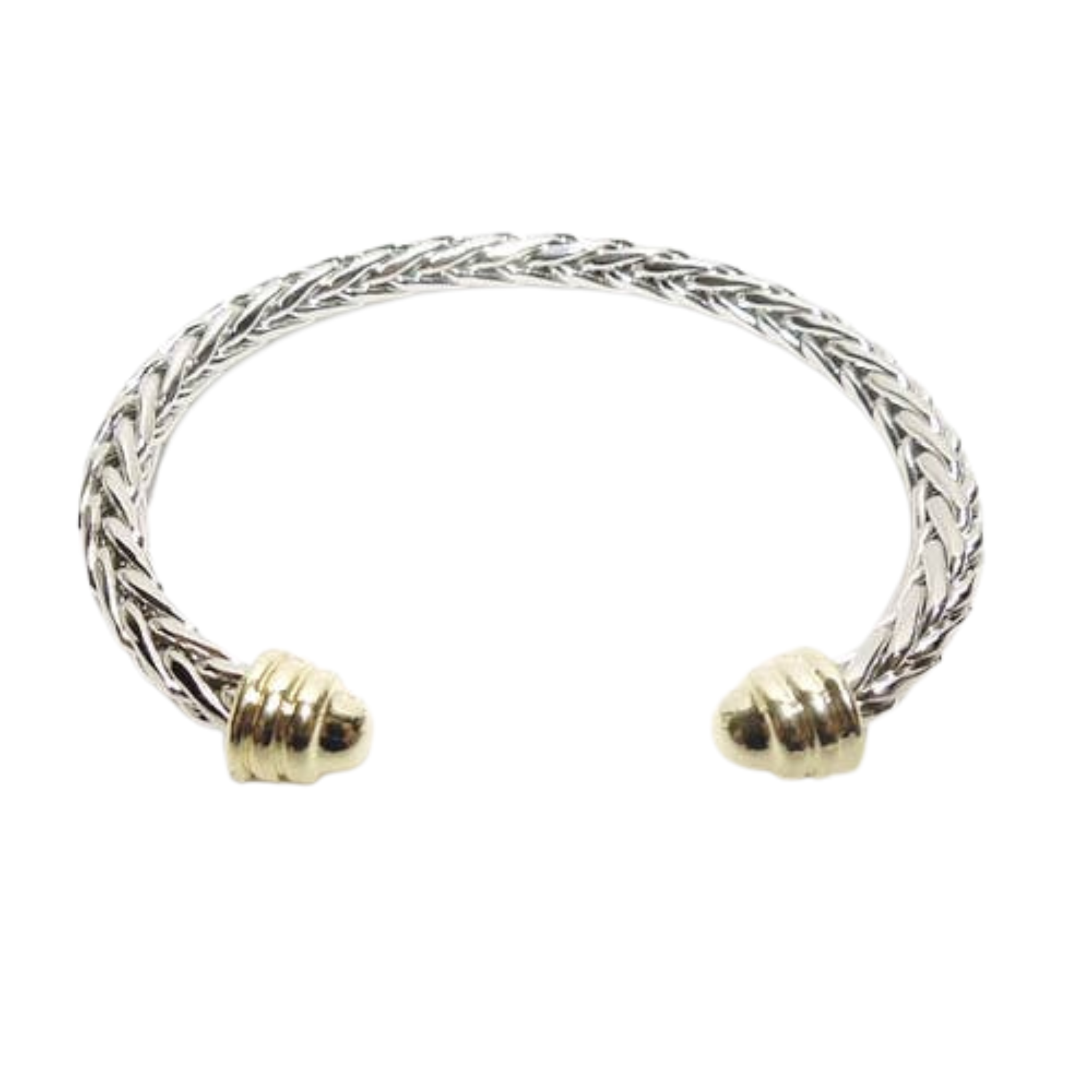 Silver Woven Cuff Bracelet with Gold Dome Caps