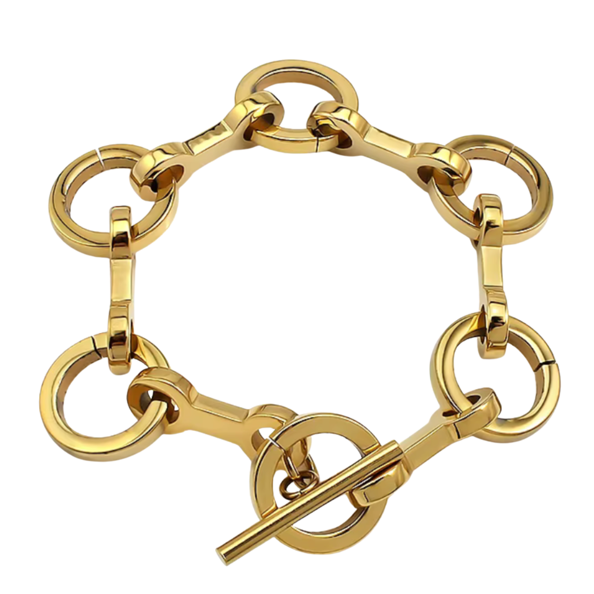 Snaffle & Rings Toggle Bracelet – Yellow Gold Steel Chain
