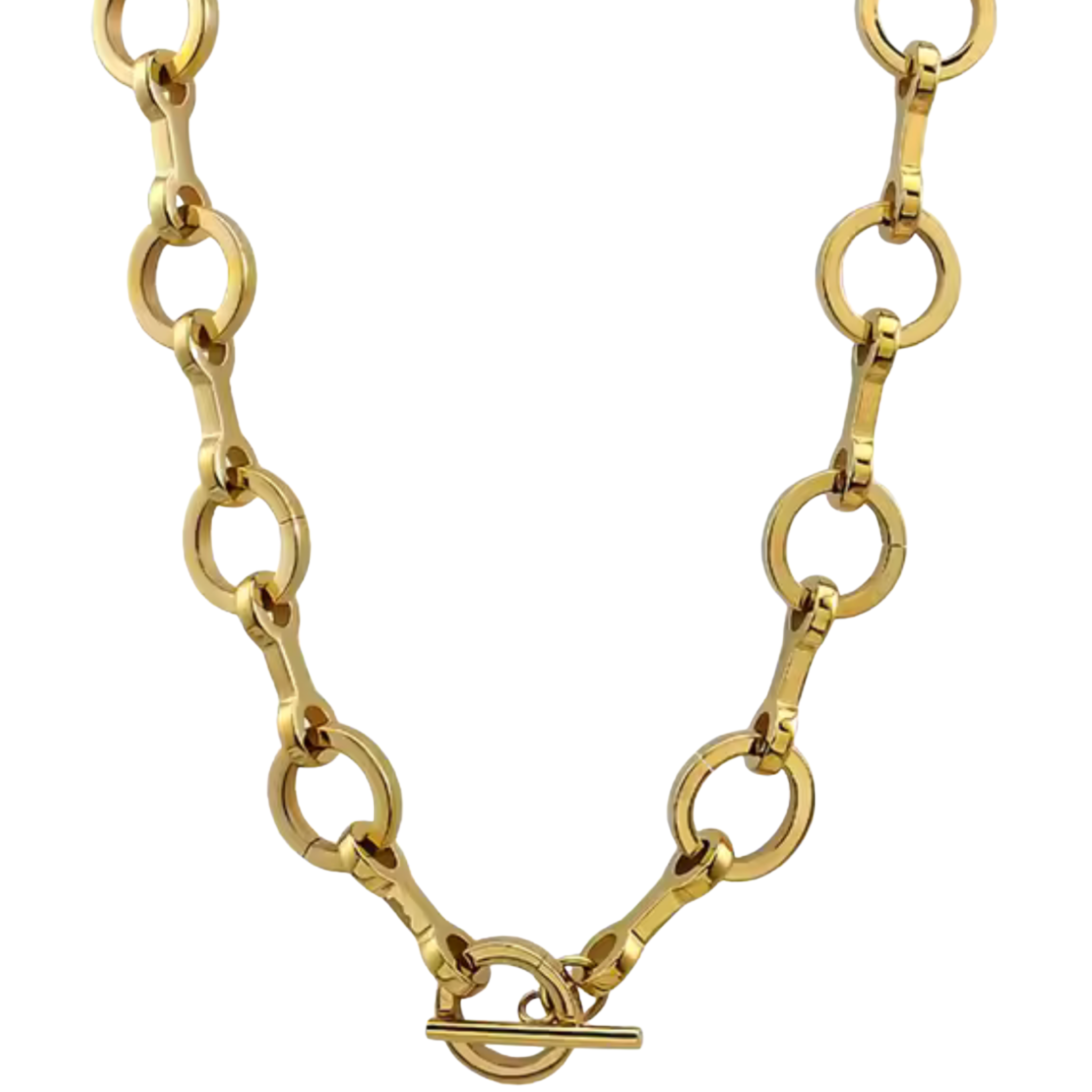 Snaffle & Rings Toggle Necklace – Yellow Gold Steel Chain