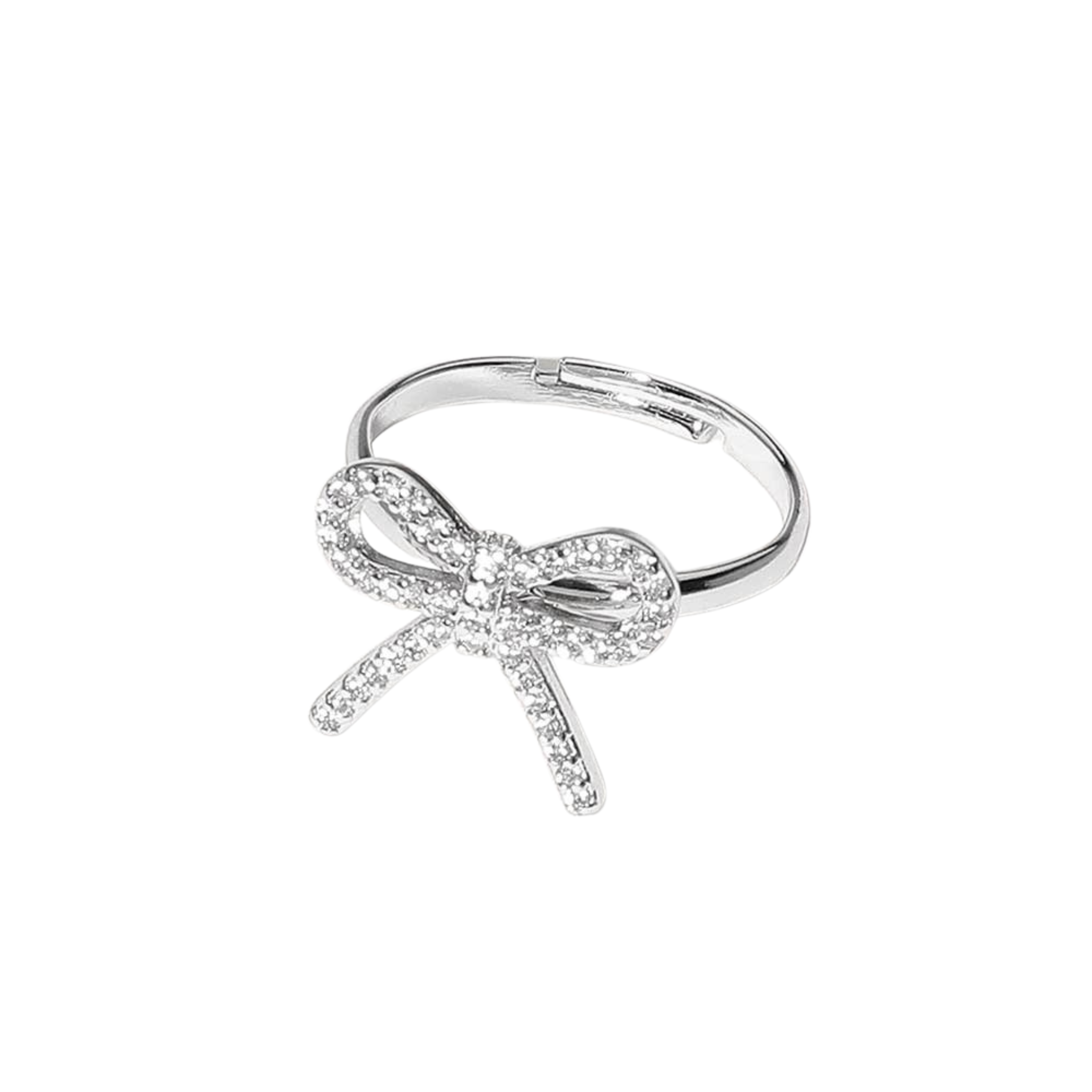 CZ Paved Bow Adjustable Ring | Silver