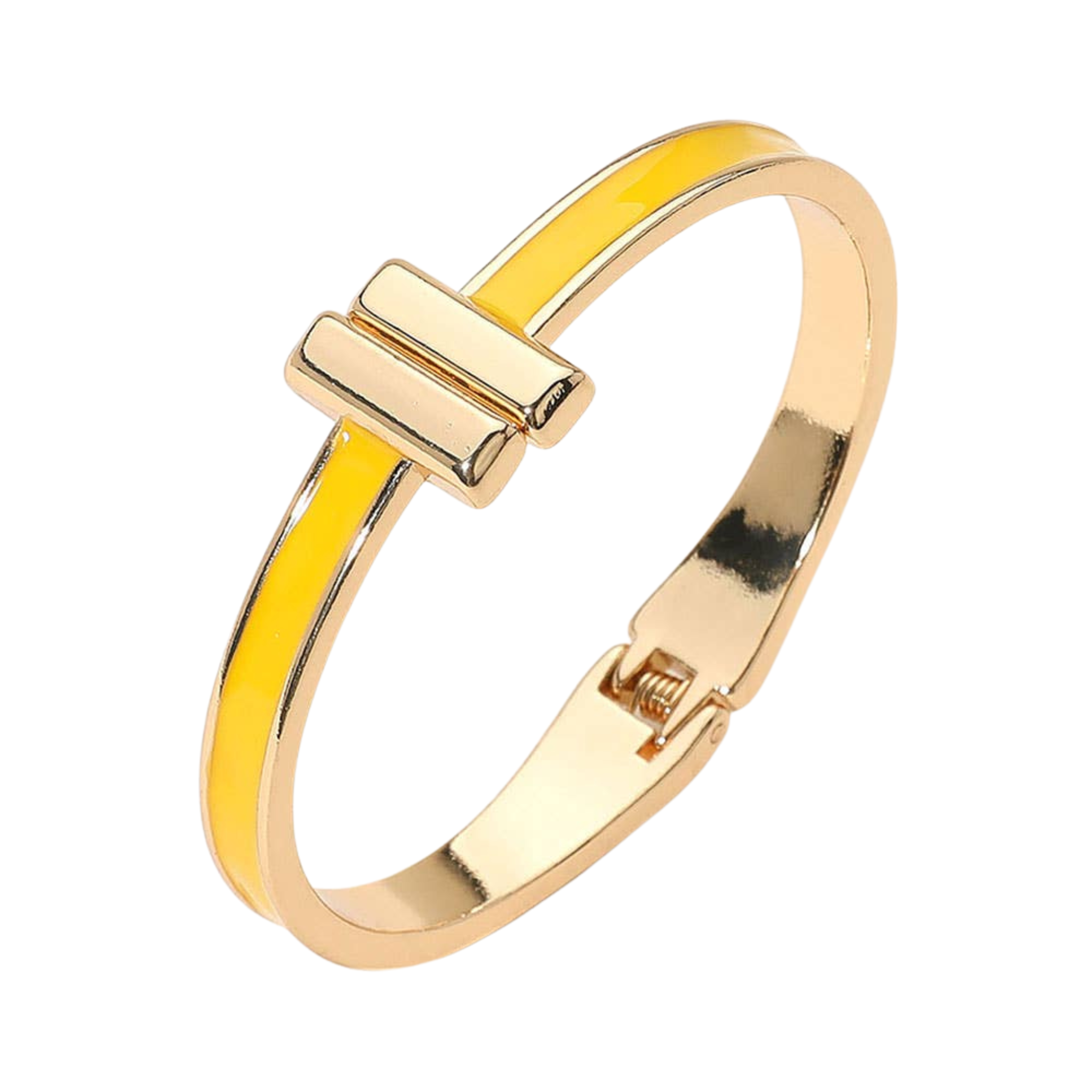 Yellow Enamel Metal Bar Hinged Bangle Bracelet