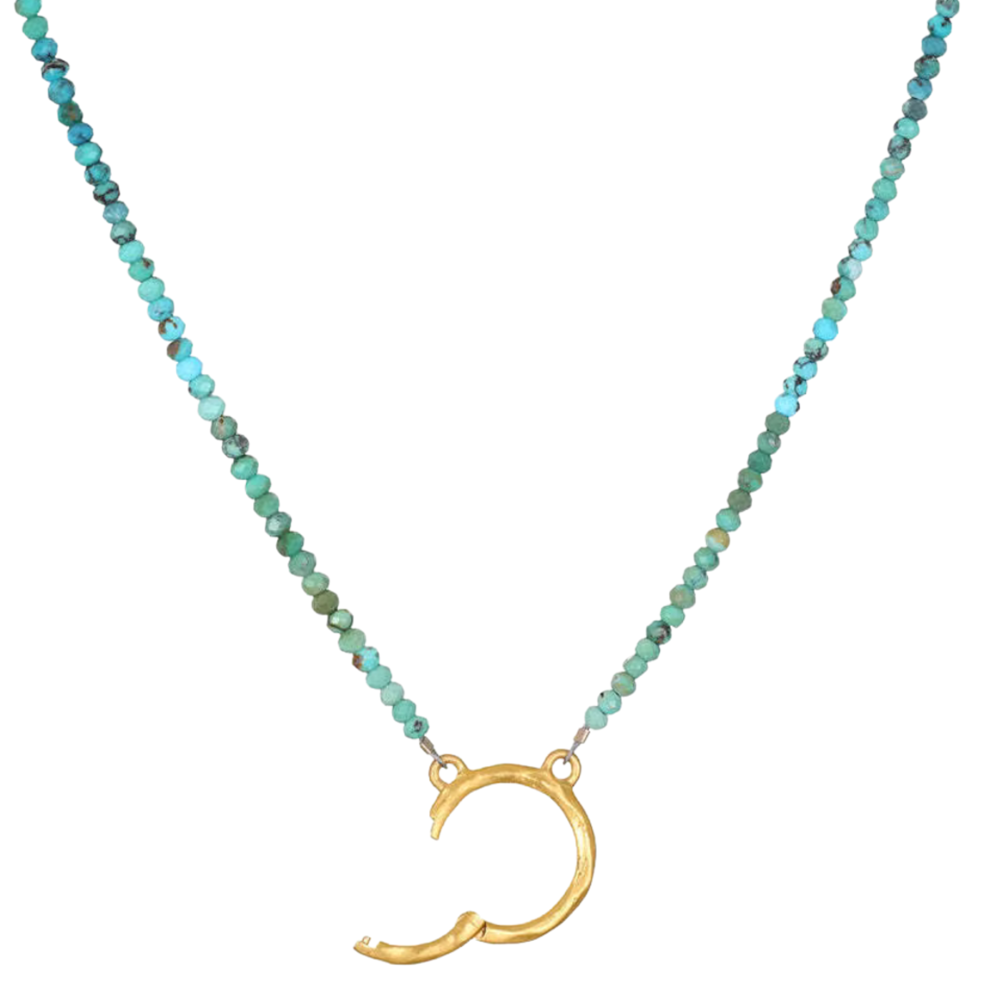 Full Circle Charm Collector Amulet Necklace – Turquoise Gemstones, 18K Gold