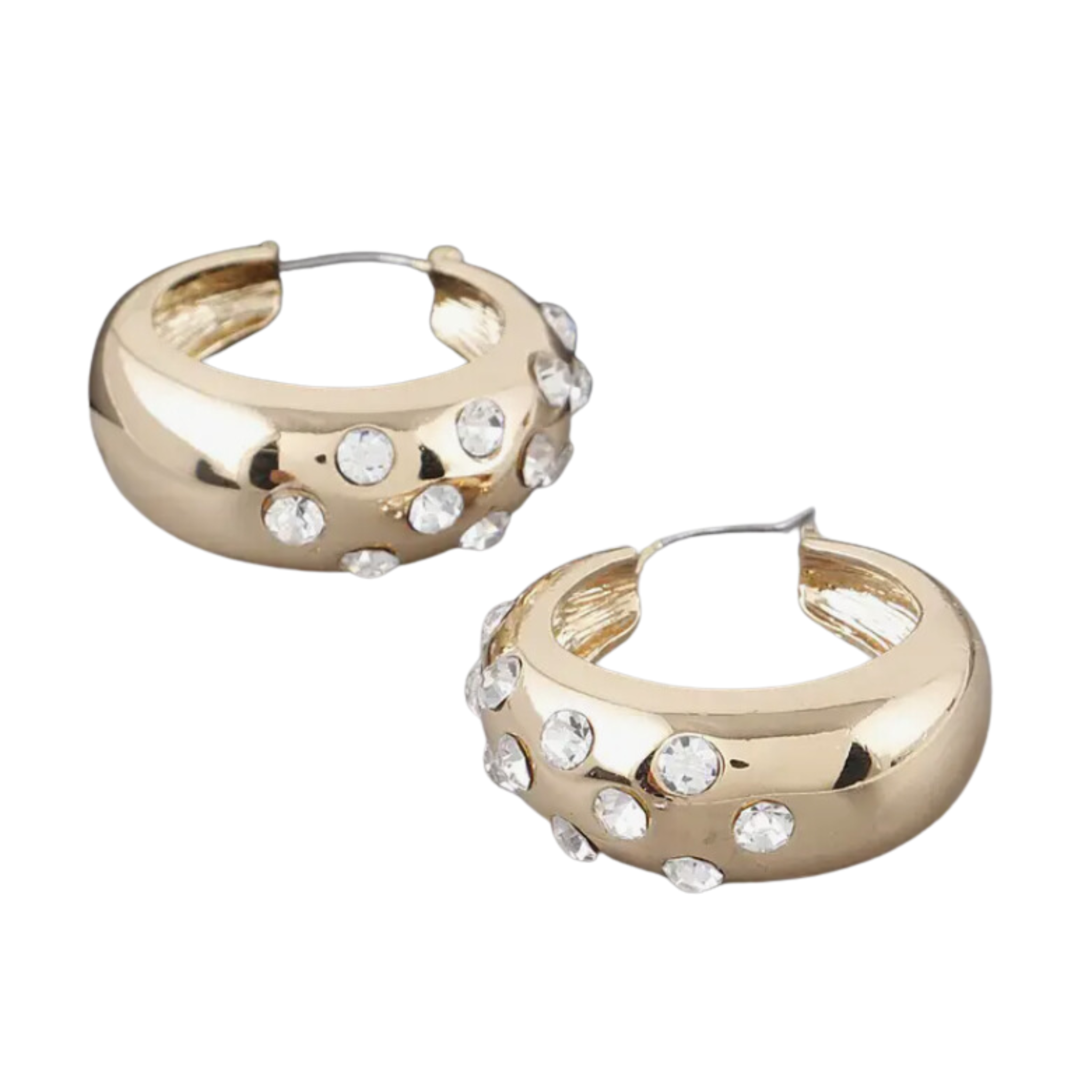 Rhinestone Embedded Metal Hoop Earrings