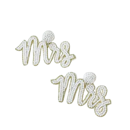 Seed Bead White "Mrs" Earrings