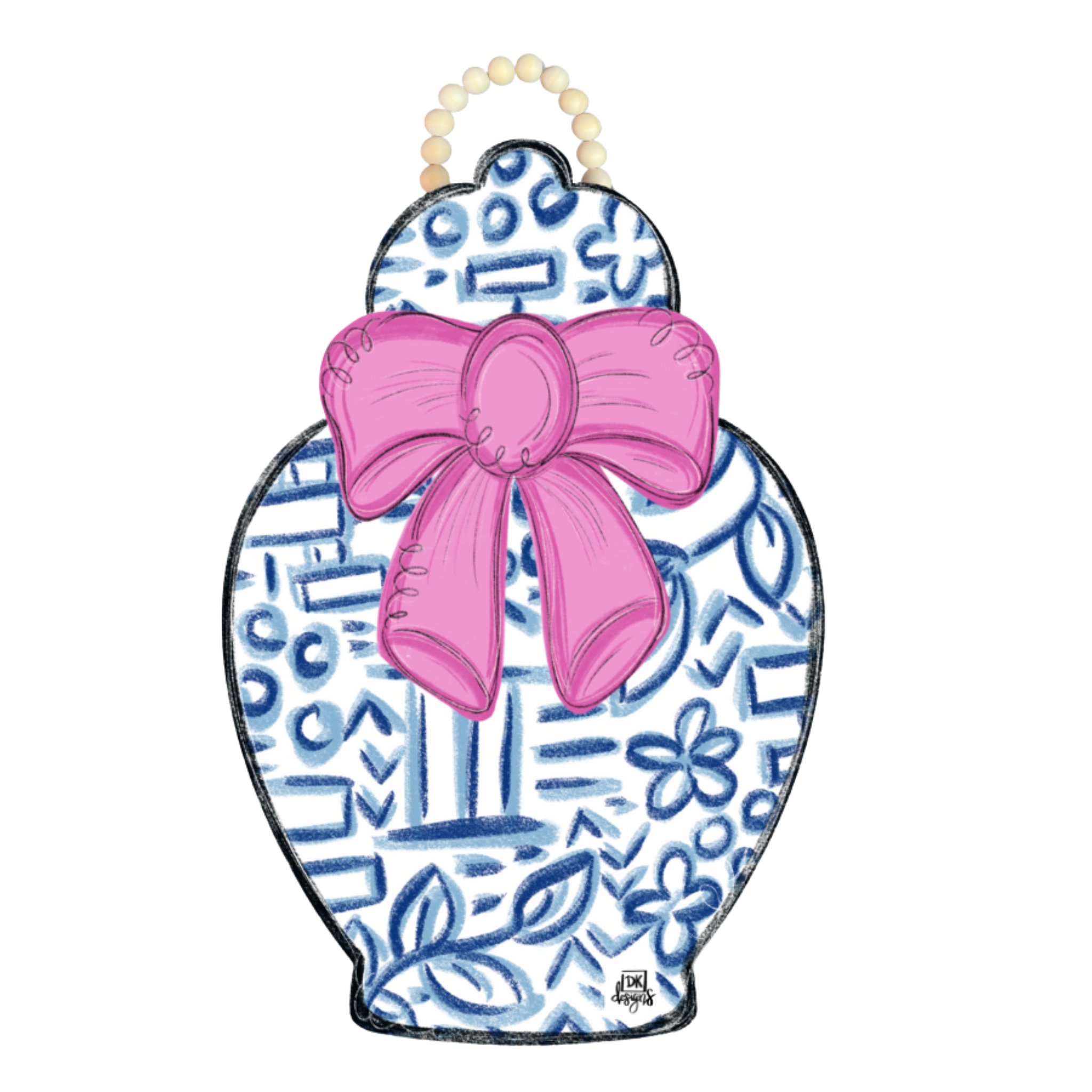 Door Hanger – Chinoiserie Jar with Pink Bow