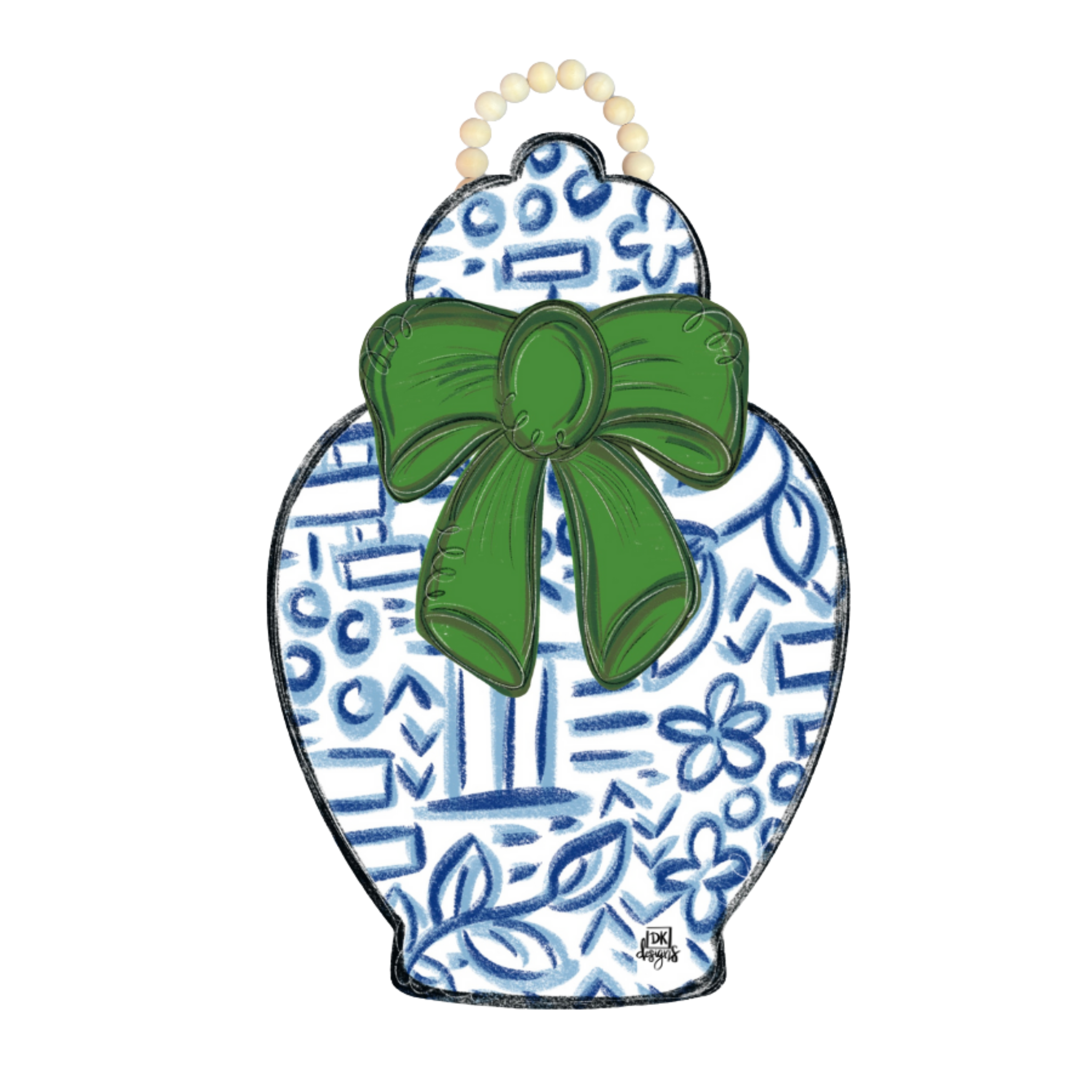 Door Hanger – Chinoiserie Jar with Green Bow
