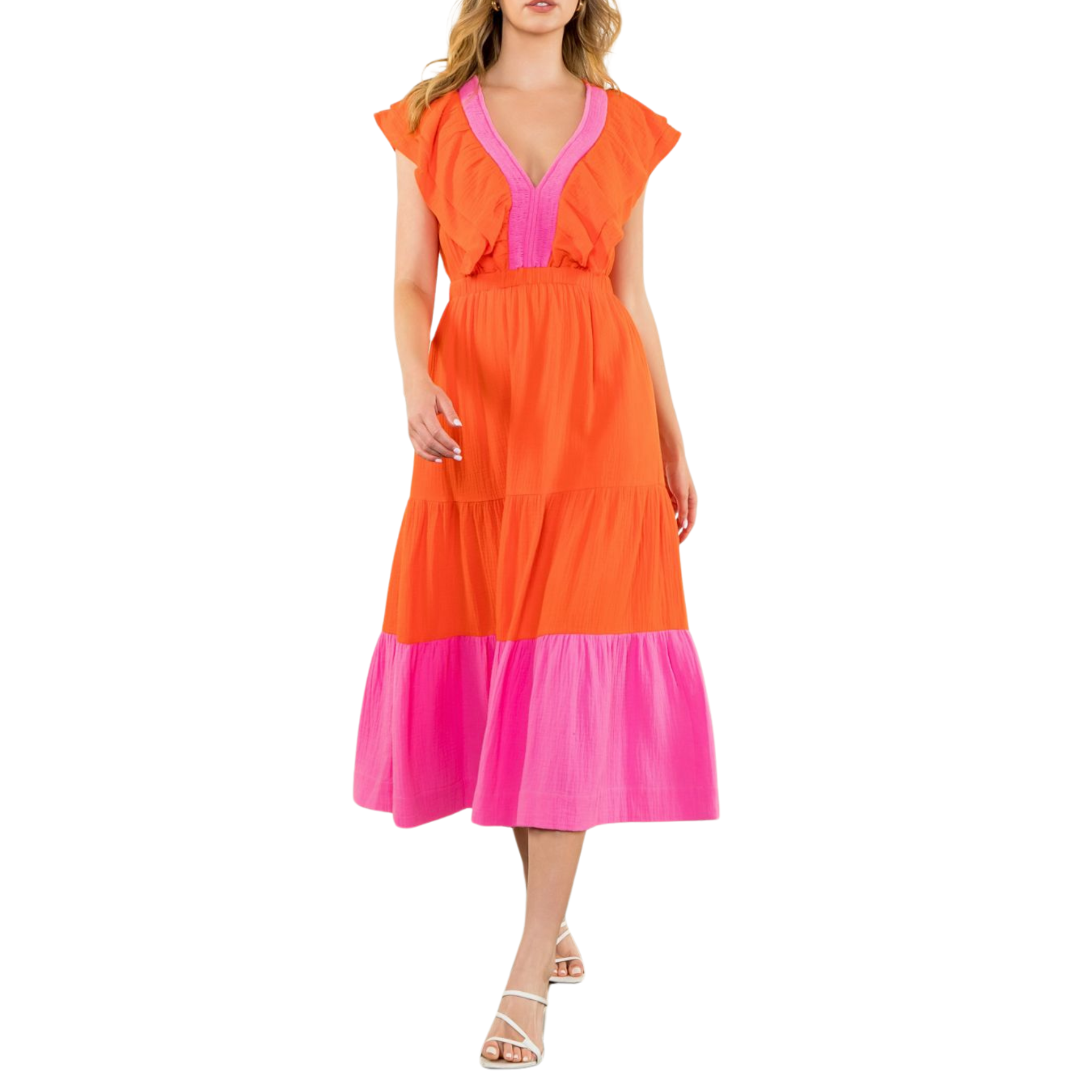 Flutter Sleeve Tiered Maxi Dress