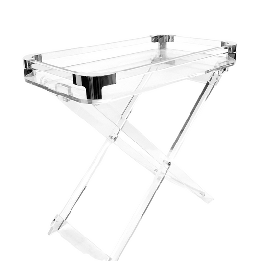 Stylish Acrylic Foldable Tray Side Table with Silver Edges