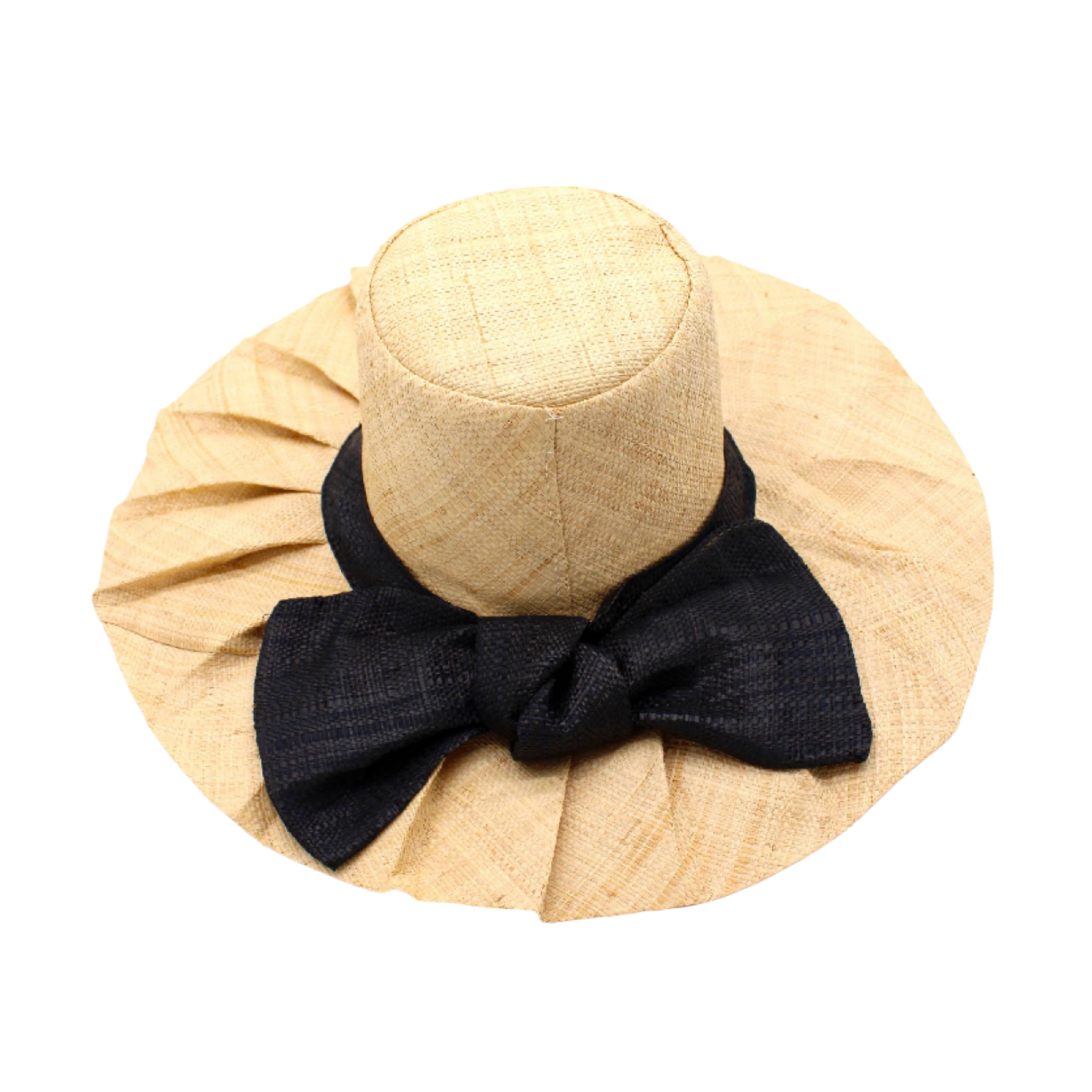 Lilly Fan Pleated Straw Sun Hat with Big Bow | Black