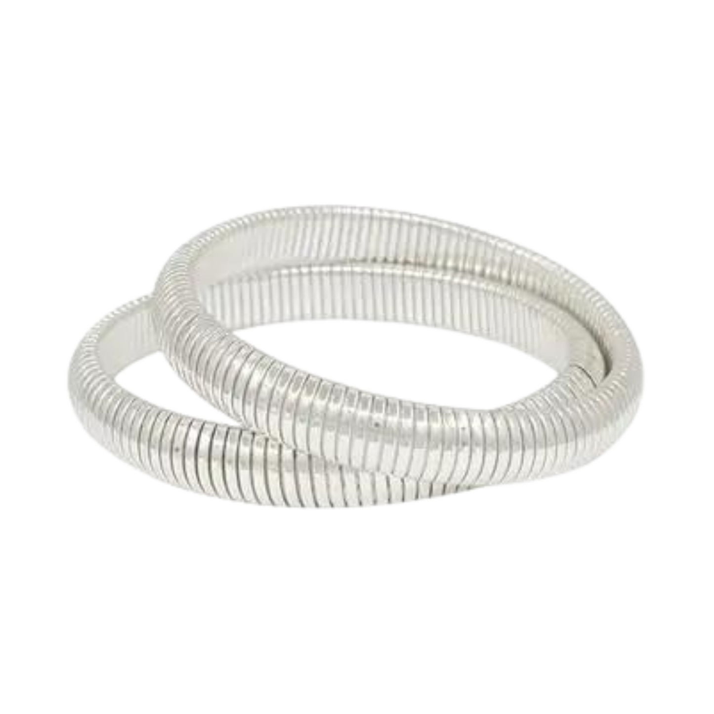 Silver Ribbed Set of 2 Stretch Bracelet