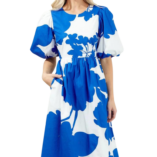 Yardley Floral Poplin Puff Sleeve Midi Dress