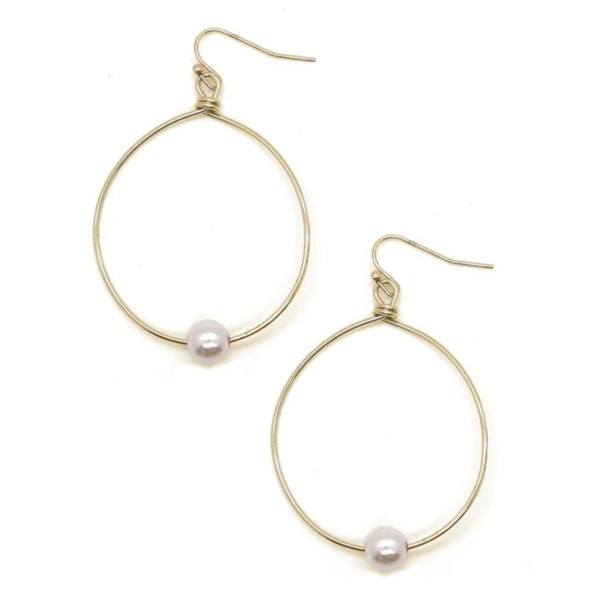 Matte Gold Circle with Pearl Earring