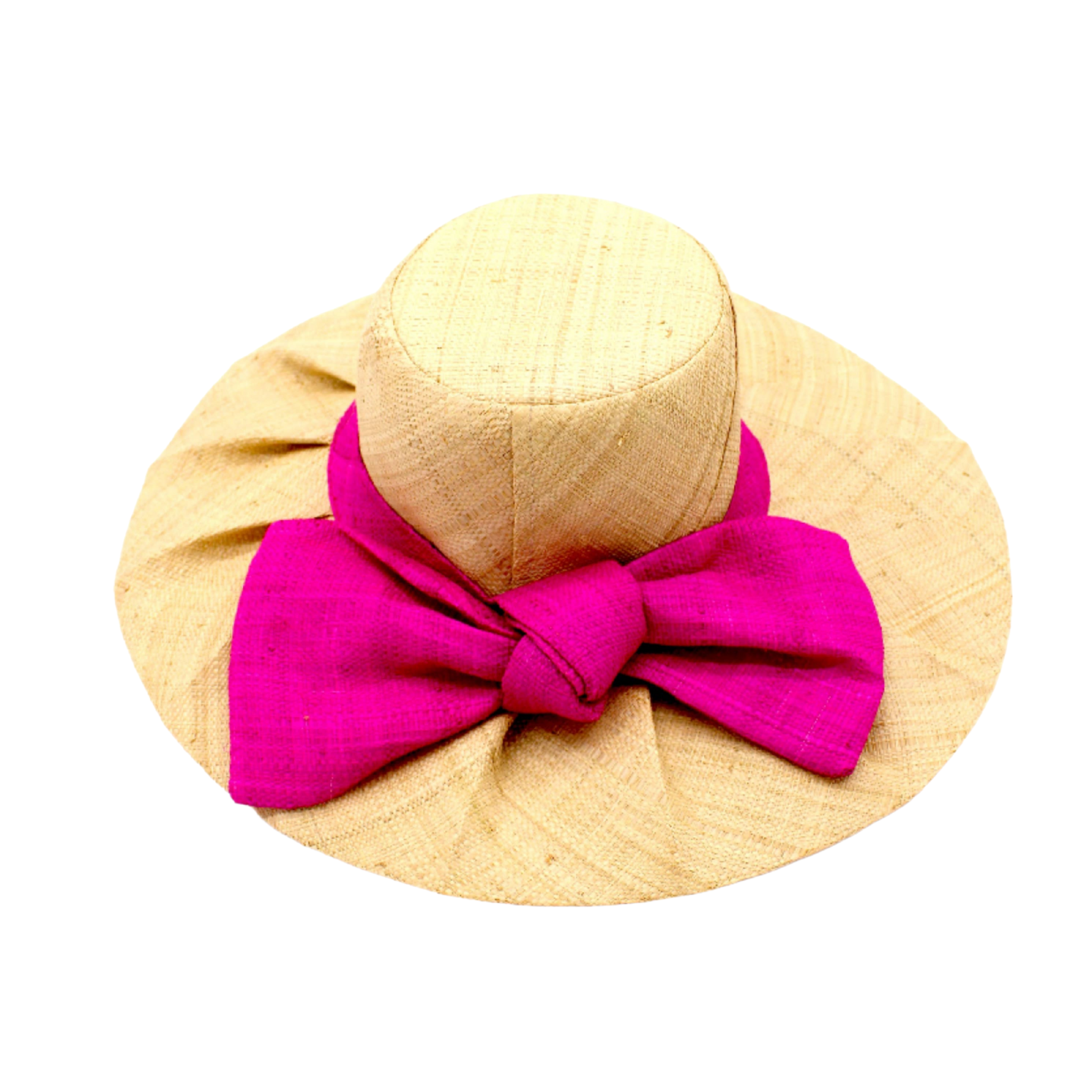 Lilly Fan Pleated Straw Sun Hat with Big Bow | Fuchsia