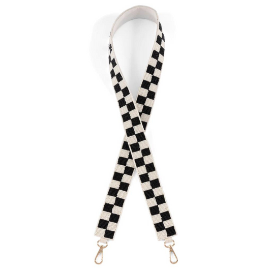 Beaded Black & White "Checkered" Handbag Strap