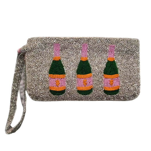 Beaded Champagne Wristlet - Silver