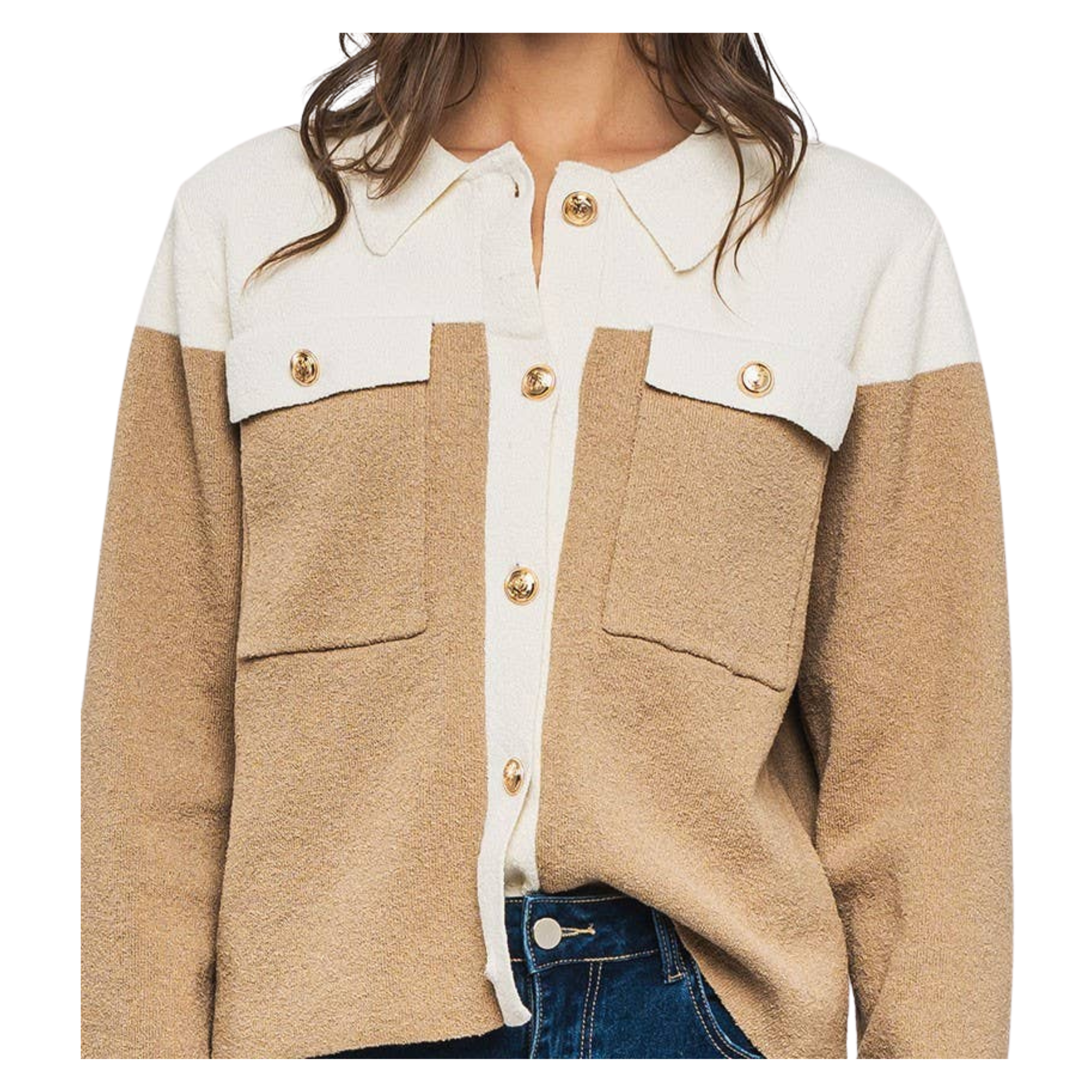 Colorblock Button-Up Cropped Coat