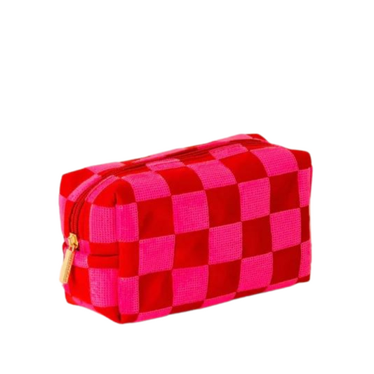 Red Check Pattern Cosmetic Bag