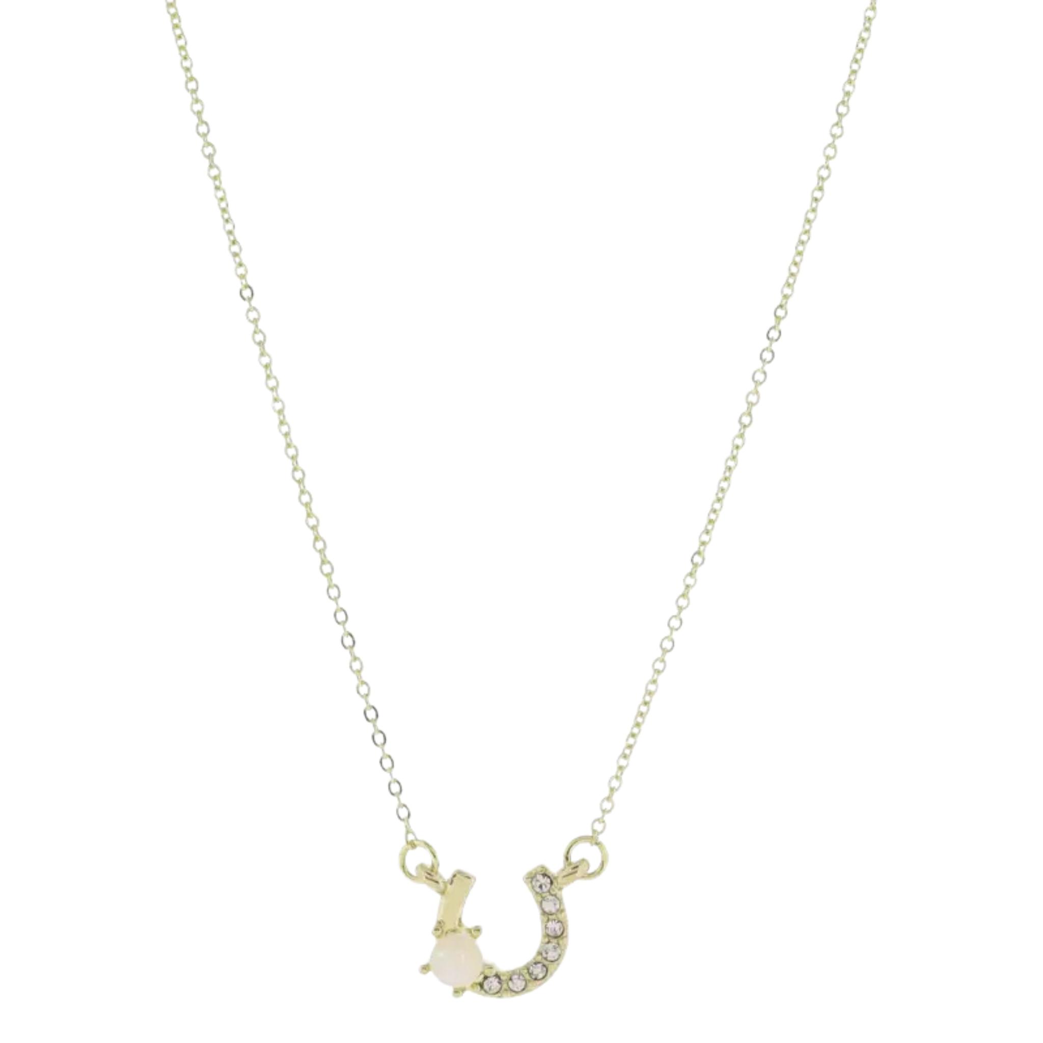 16" Gold Horseshoe with Opal Accent & Crystals Necklace