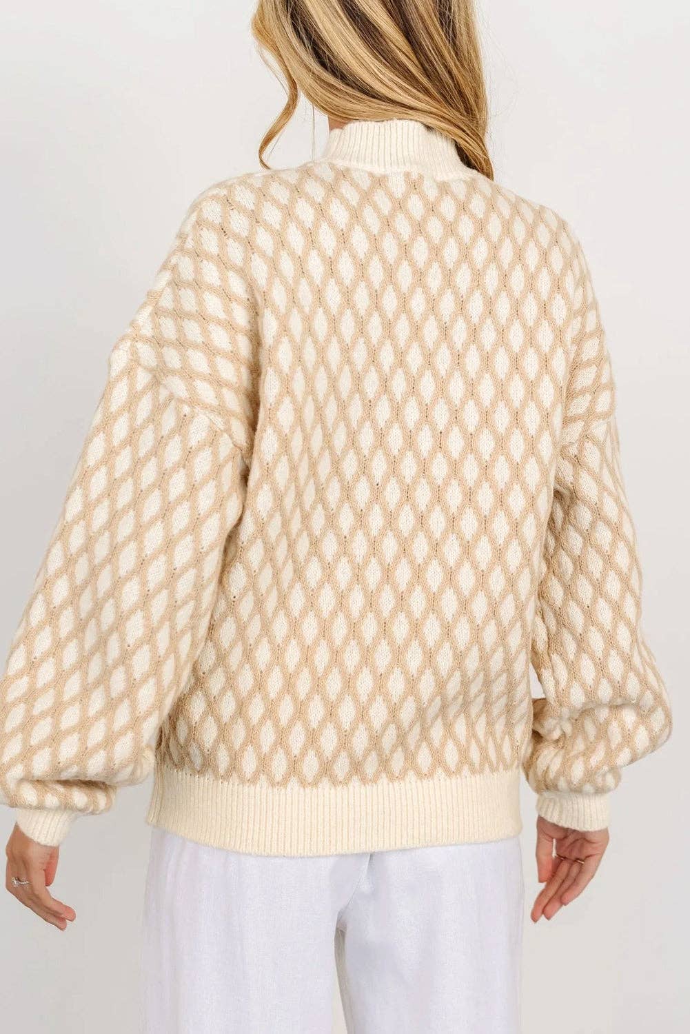 Diamond Knit Drop Shoulder Sweater | Oatmeal