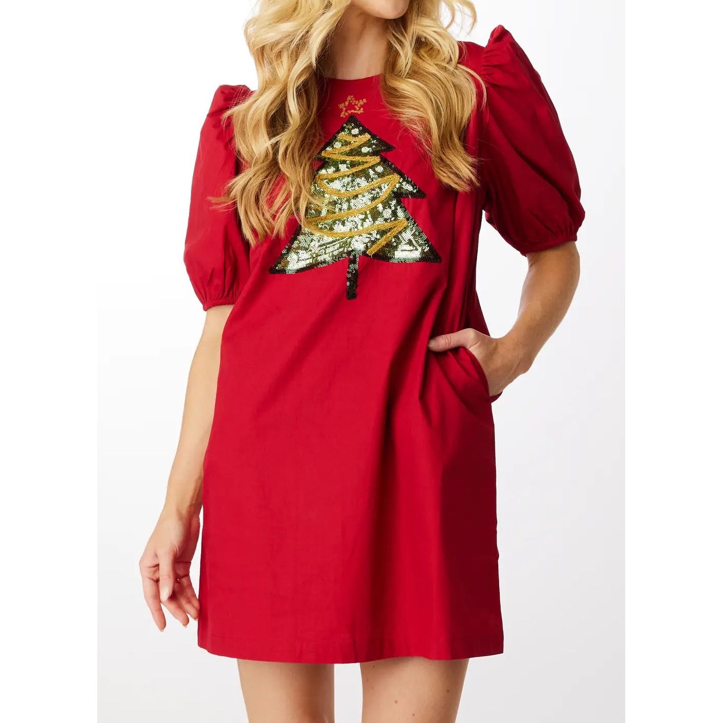 The Christmas Tree Sequin Puff Sleeve Dress