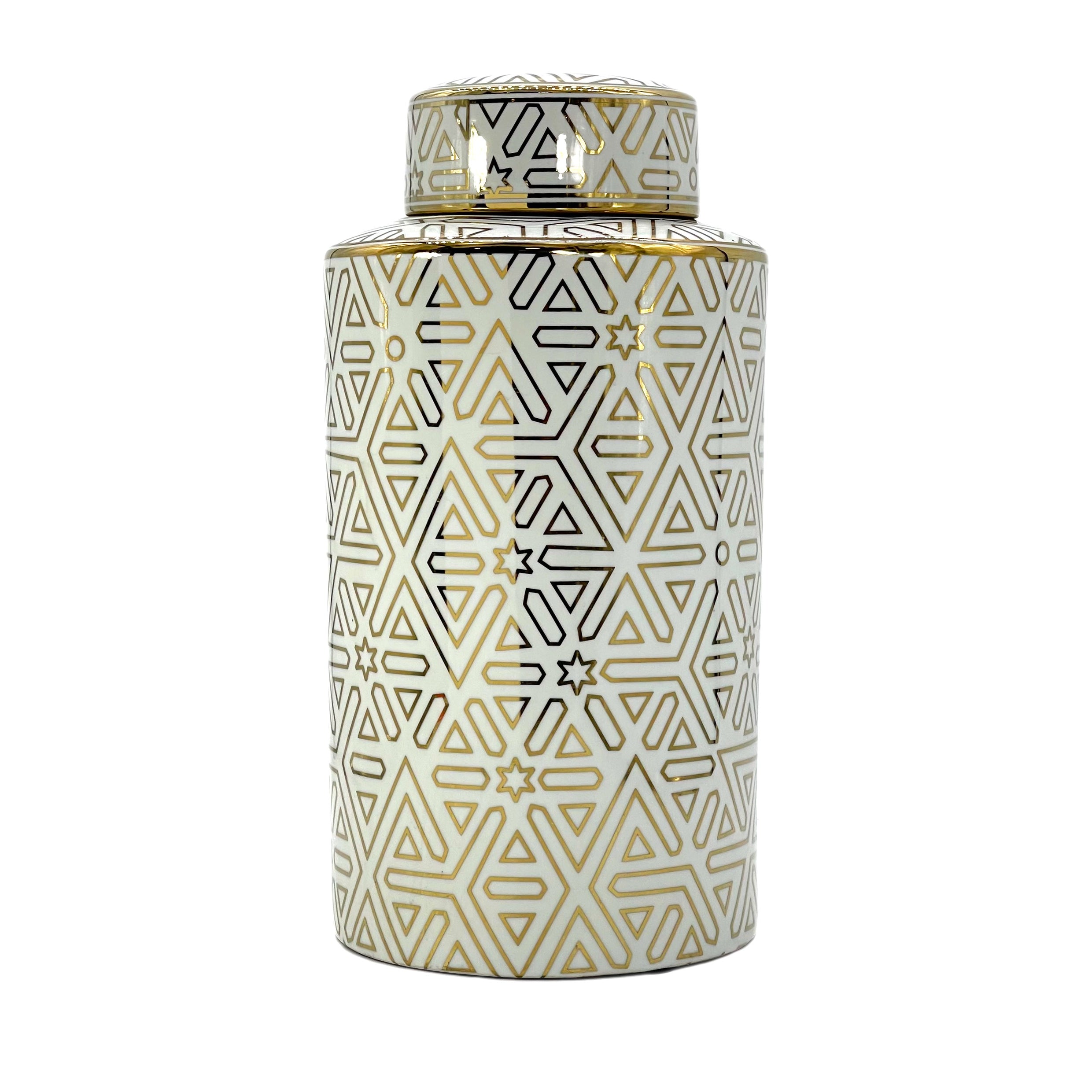 16'' White and Gold Accent Ginger Jar