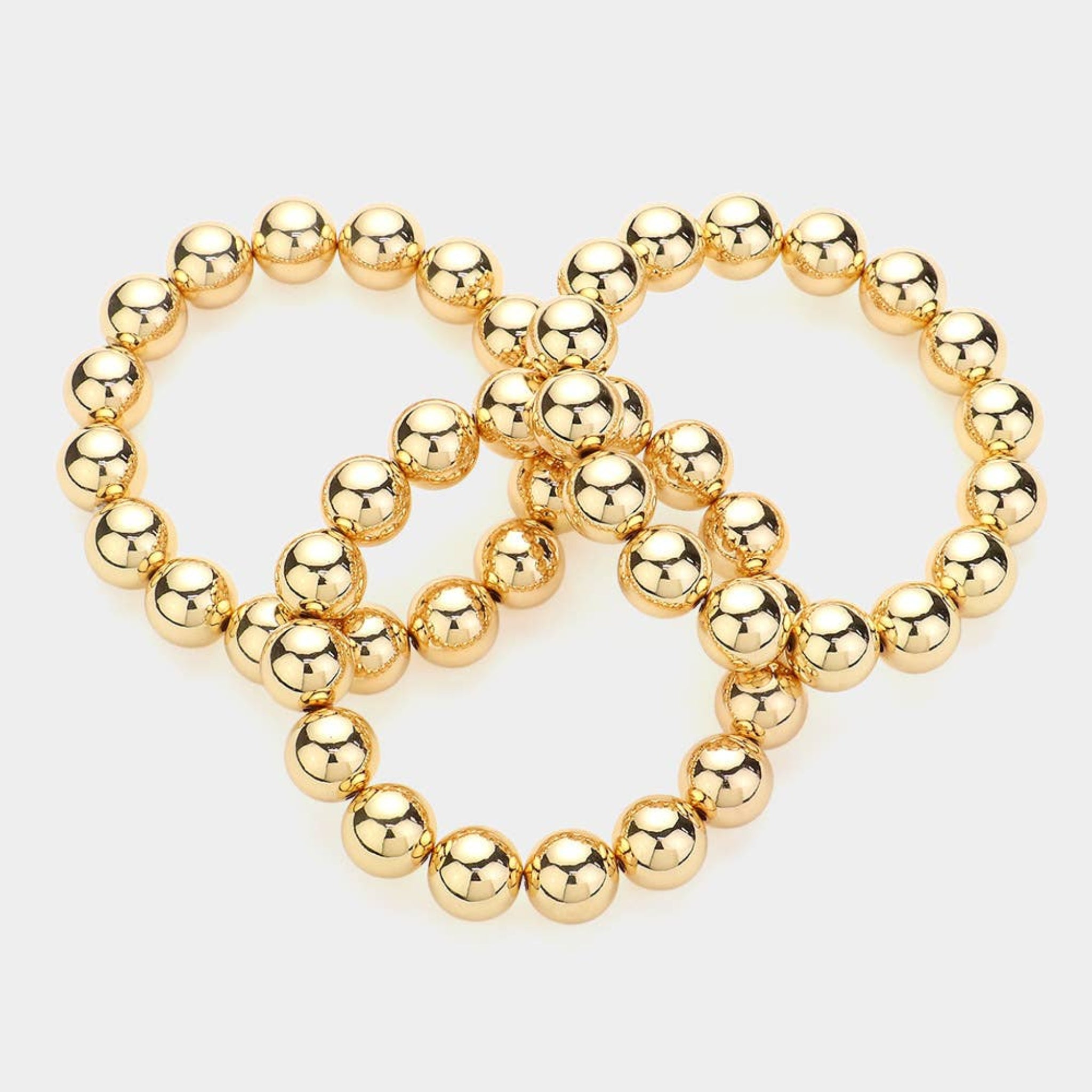 Gold Chunky Metal Ball Multi Layered Stretch Bracelets | Set Of 3
