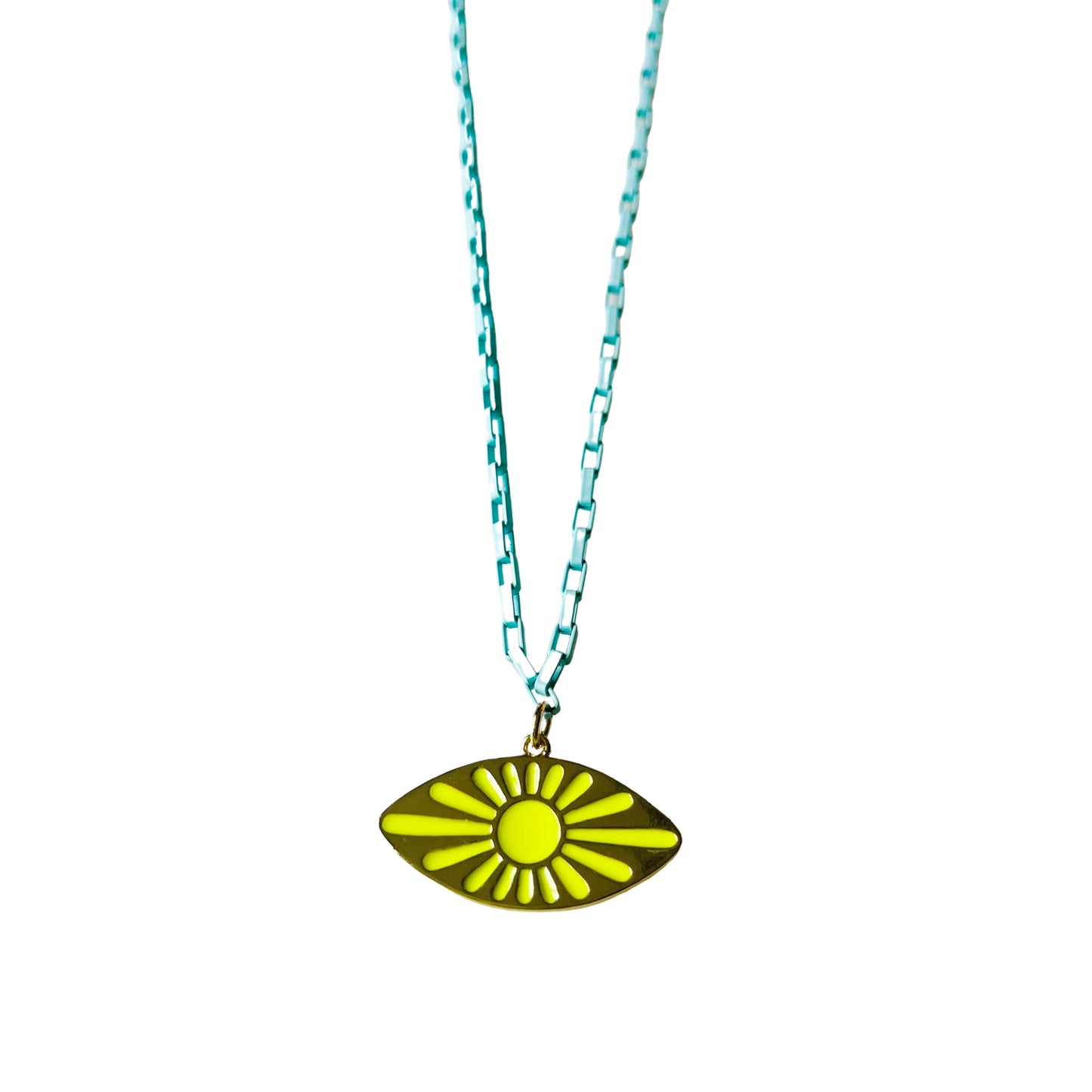 Light Blue & Neon Yellow Eye Necklace