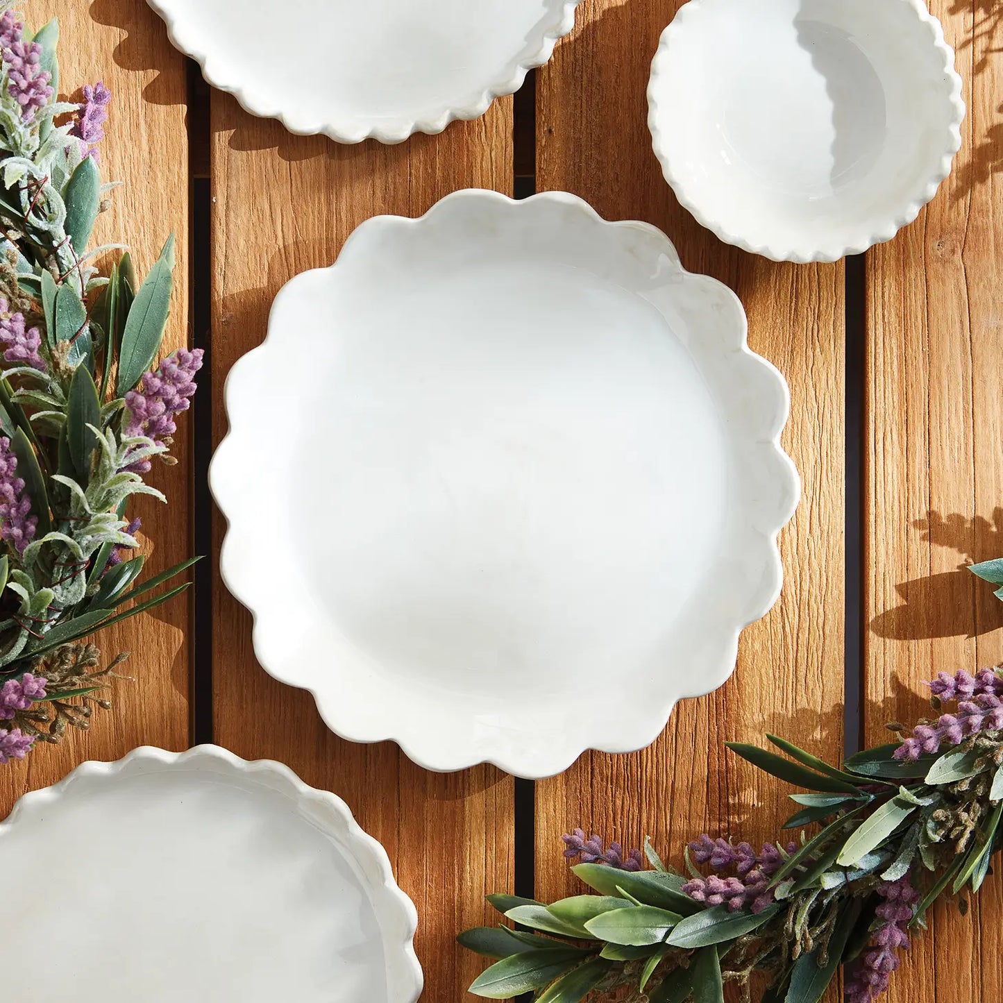 Round Scalloped White Tray