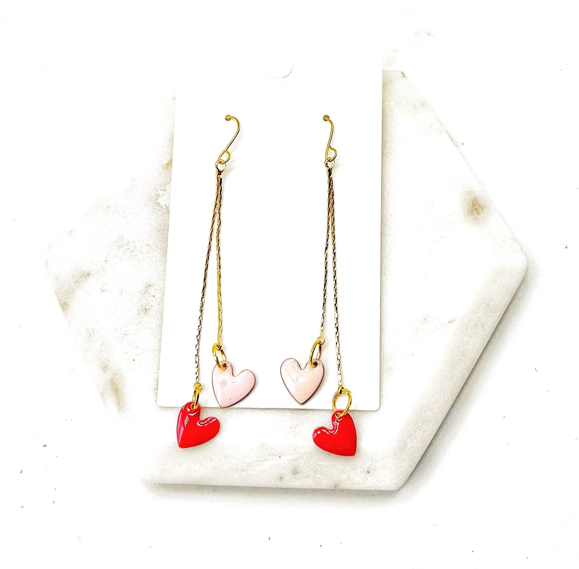 Falling Heart Valentines Heart Chain Earrings