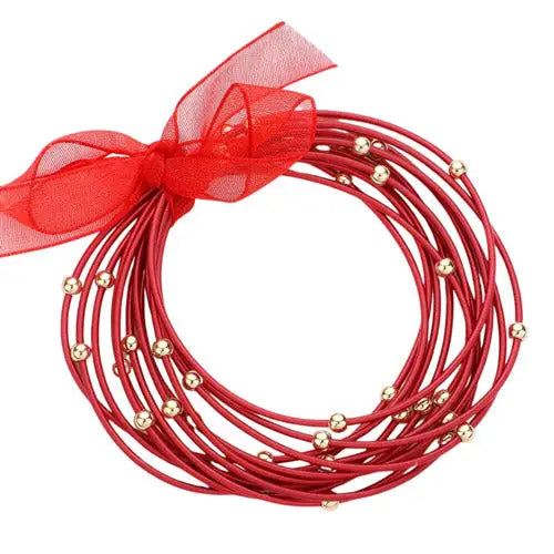 Metal Ball Guitar String Stackable Stretch Bracelets - Red